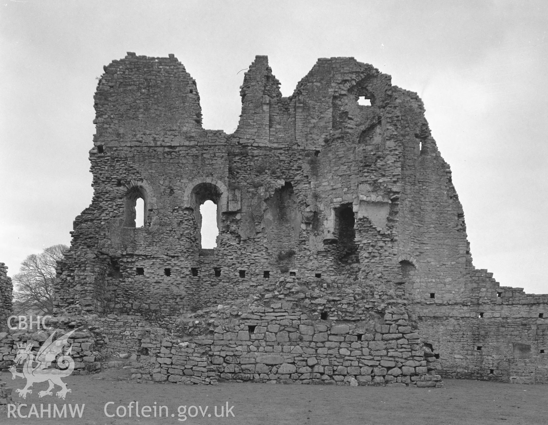 Exterior view of the keep at Ogmore Castle, taken 03.04.1941.