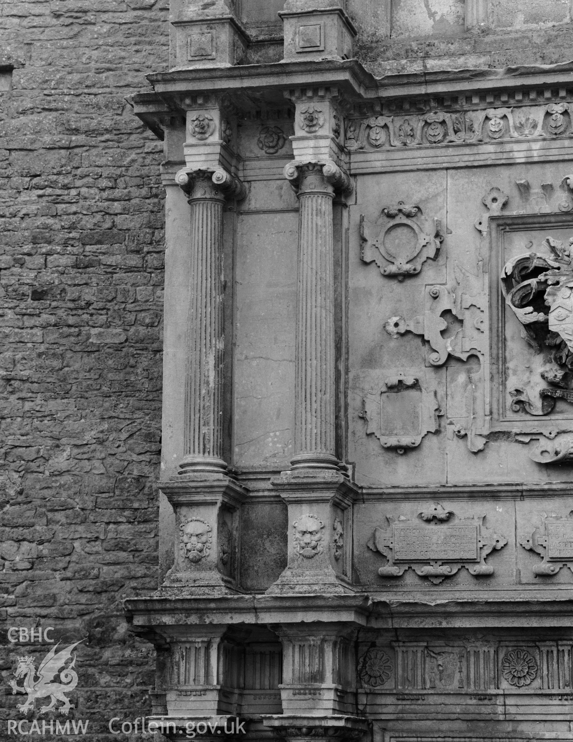 Detail of porch at Beaupre Castle, St Hilary,  taken 11.11.1963.