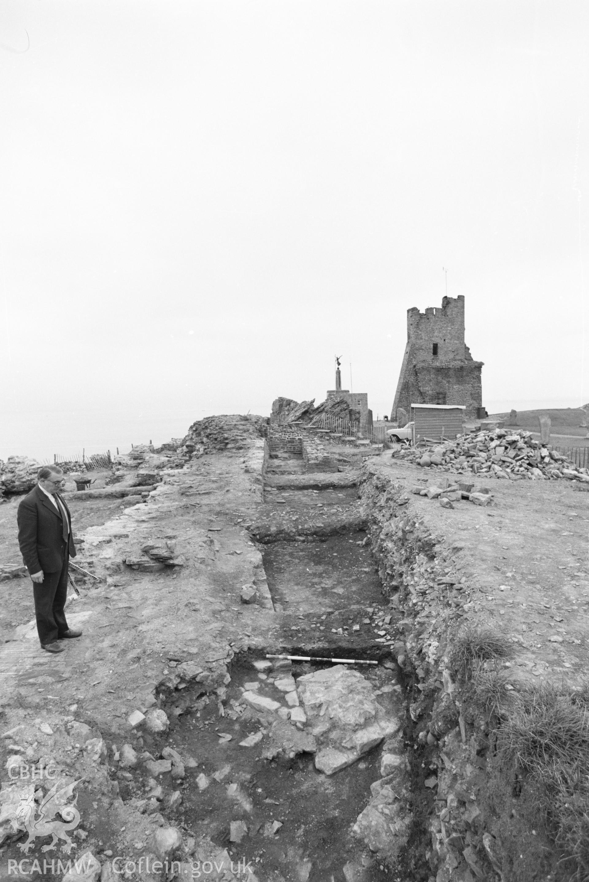 Excavation trenches at Aberystwyth Castle, c.1977.
