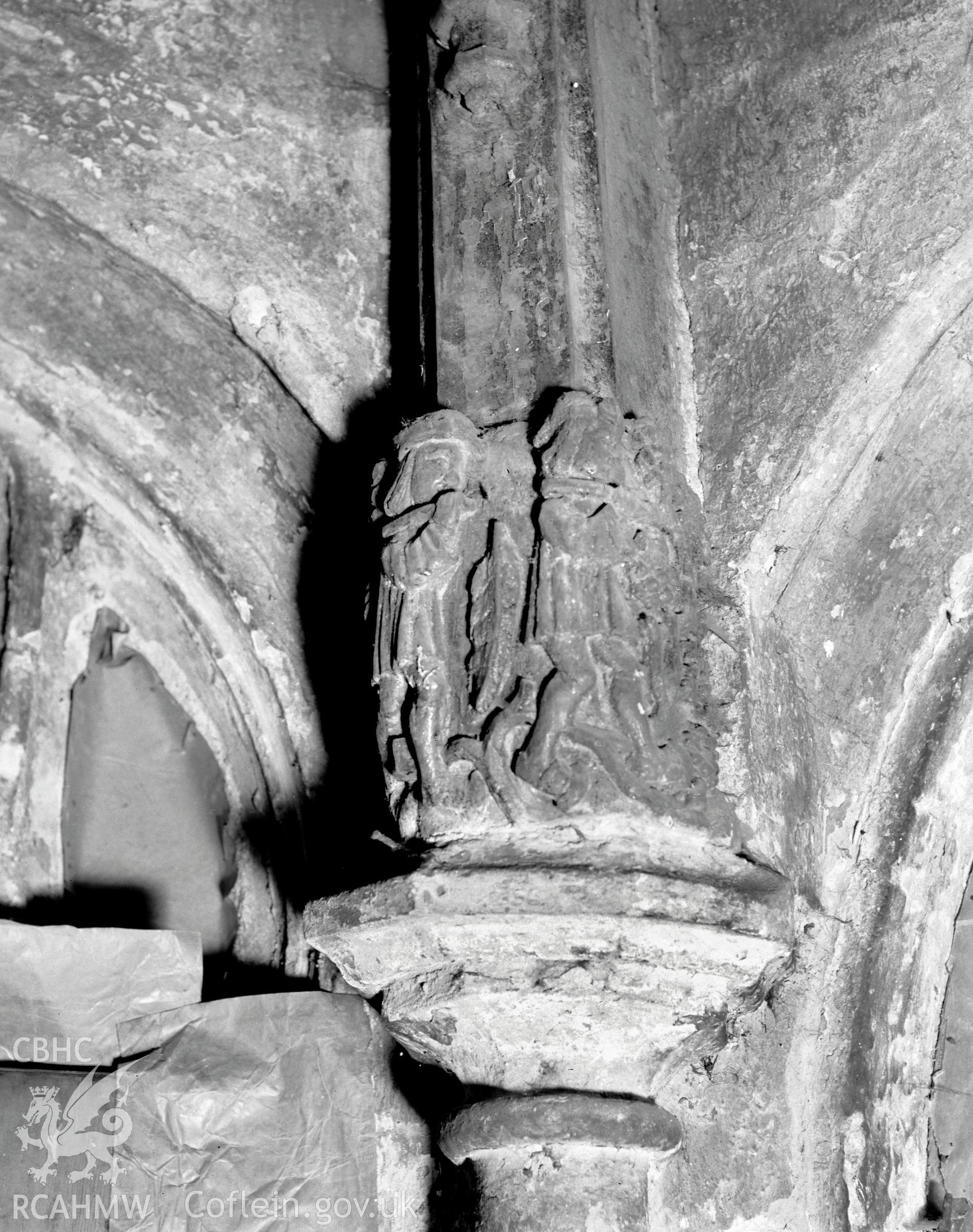 Detail of finial on the chancel roof post at St Winifred's Chapel, Holywell  taken 13.05.1942.