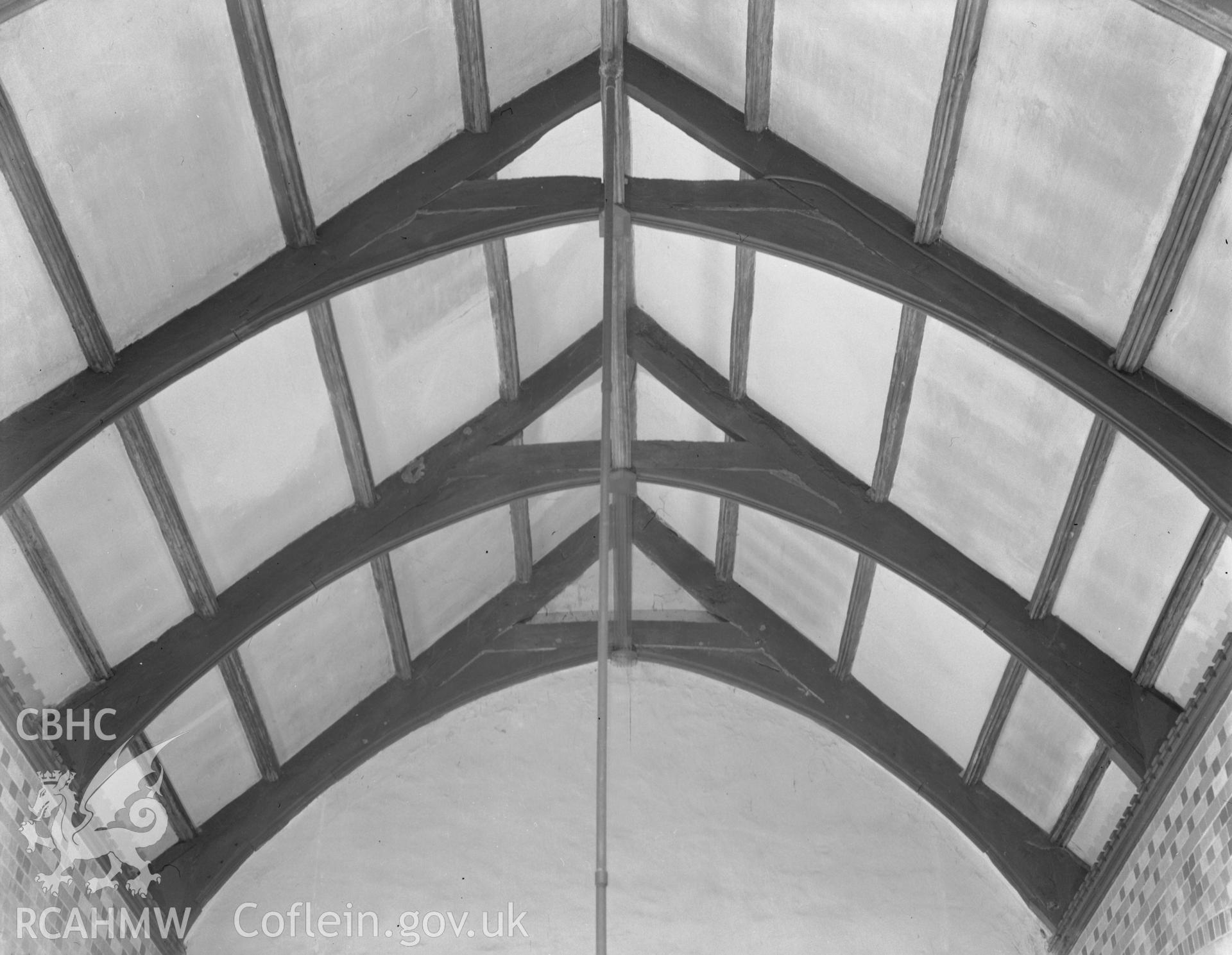 Original roof trusses over hall