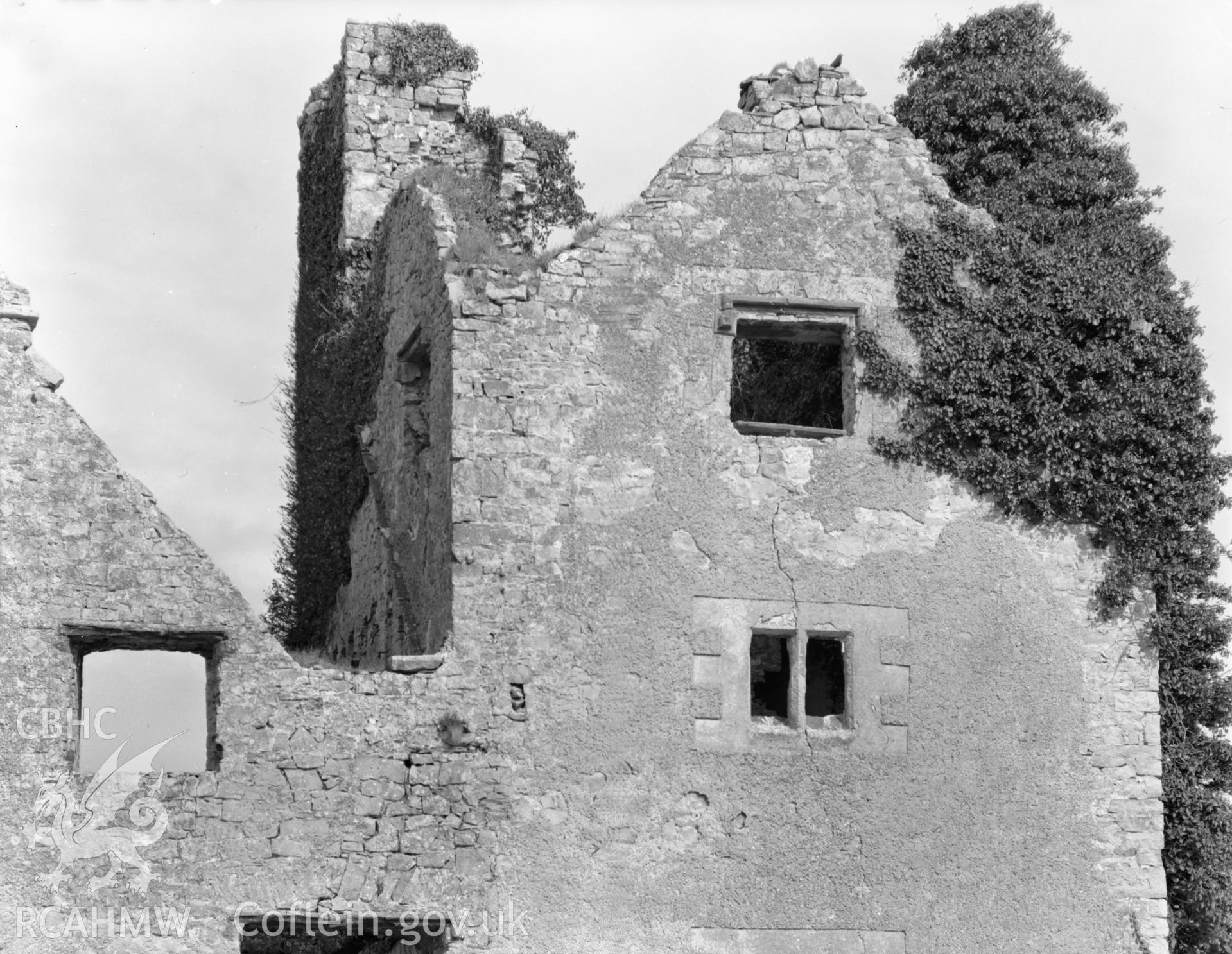 View of the tower at Boverton Place Mansion, Llanwtwit Major, taken 05.04.65.
