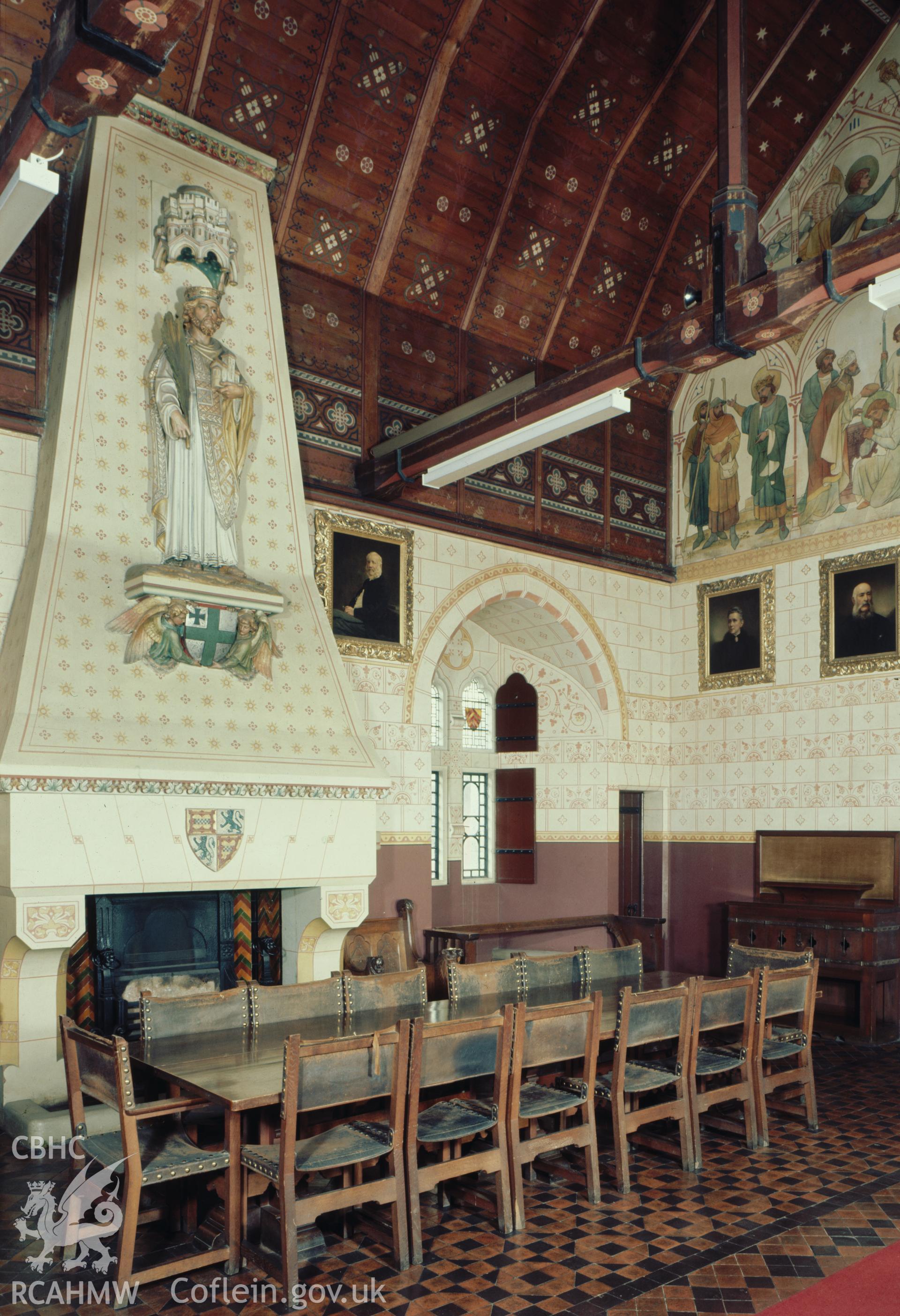 Interior view of Castell Coch showing Banqueting Hall, taken in 1975.