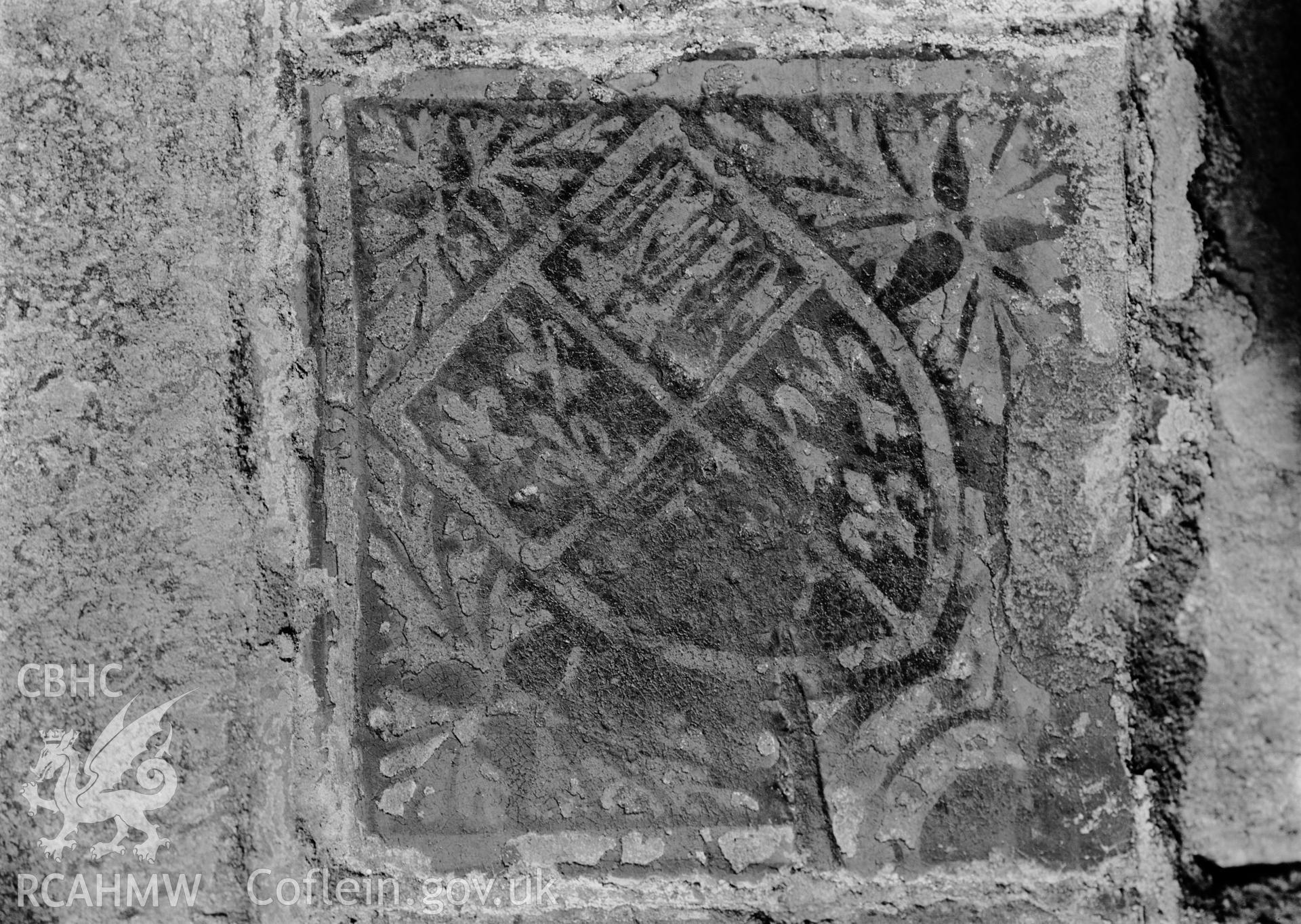 View of a patterned floor tile from Monmouth Church, taken by Clayton.