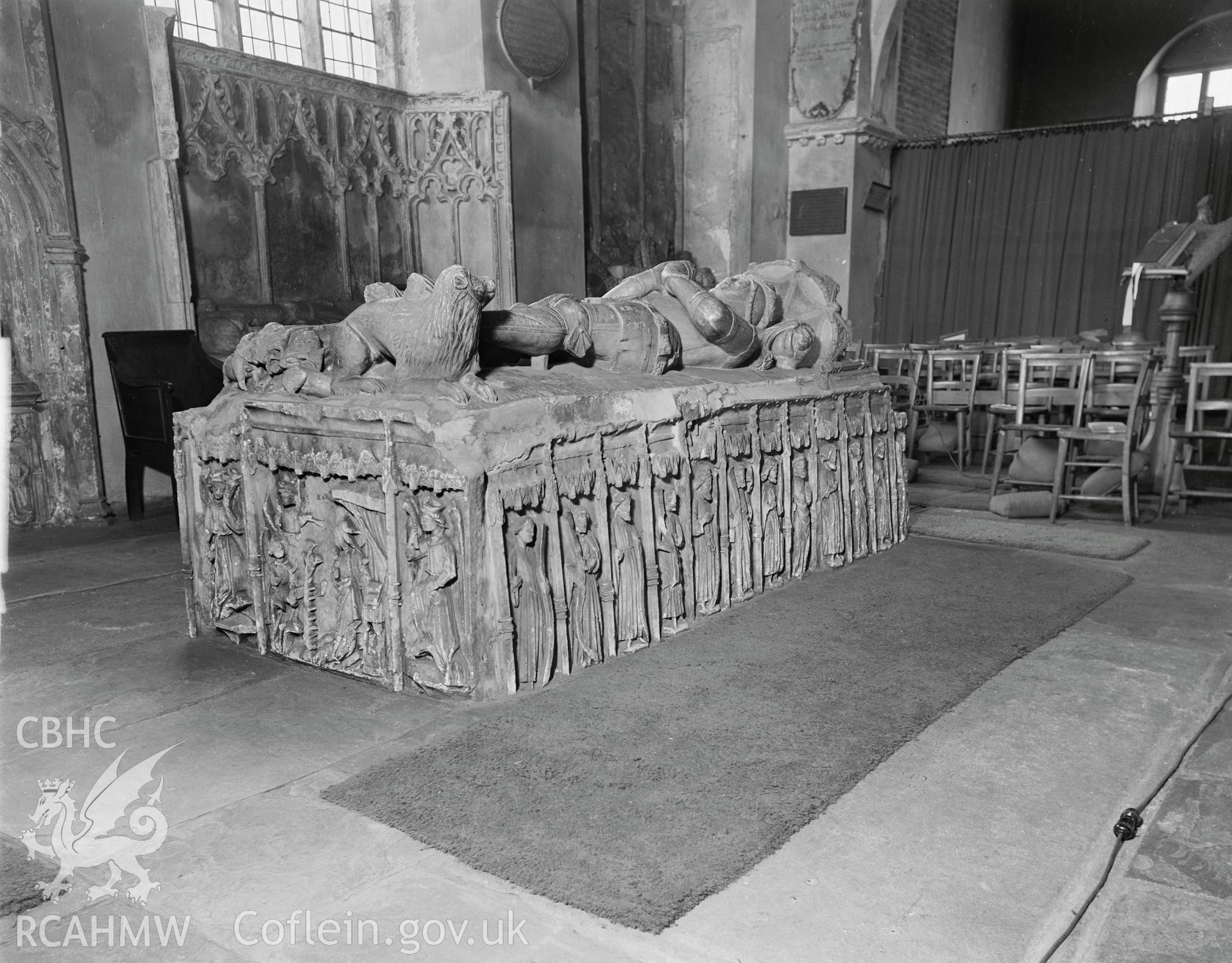 Interior view of St Mary's Church showing the tomb of Sir William ap Thomas.