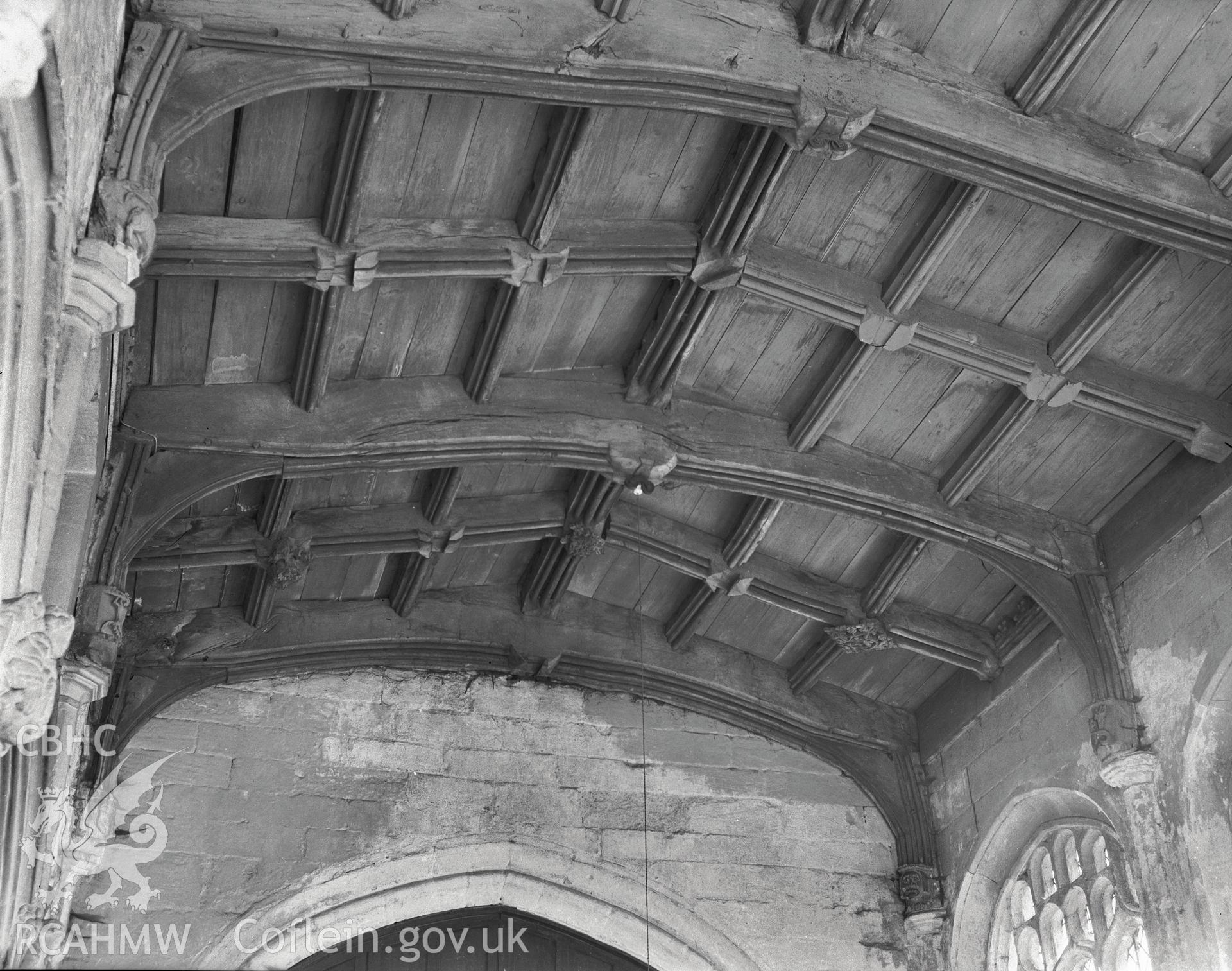 Interior view showing the nave ceiling at St Winifred's Chapel, Holywell  taken 13.05.1942.