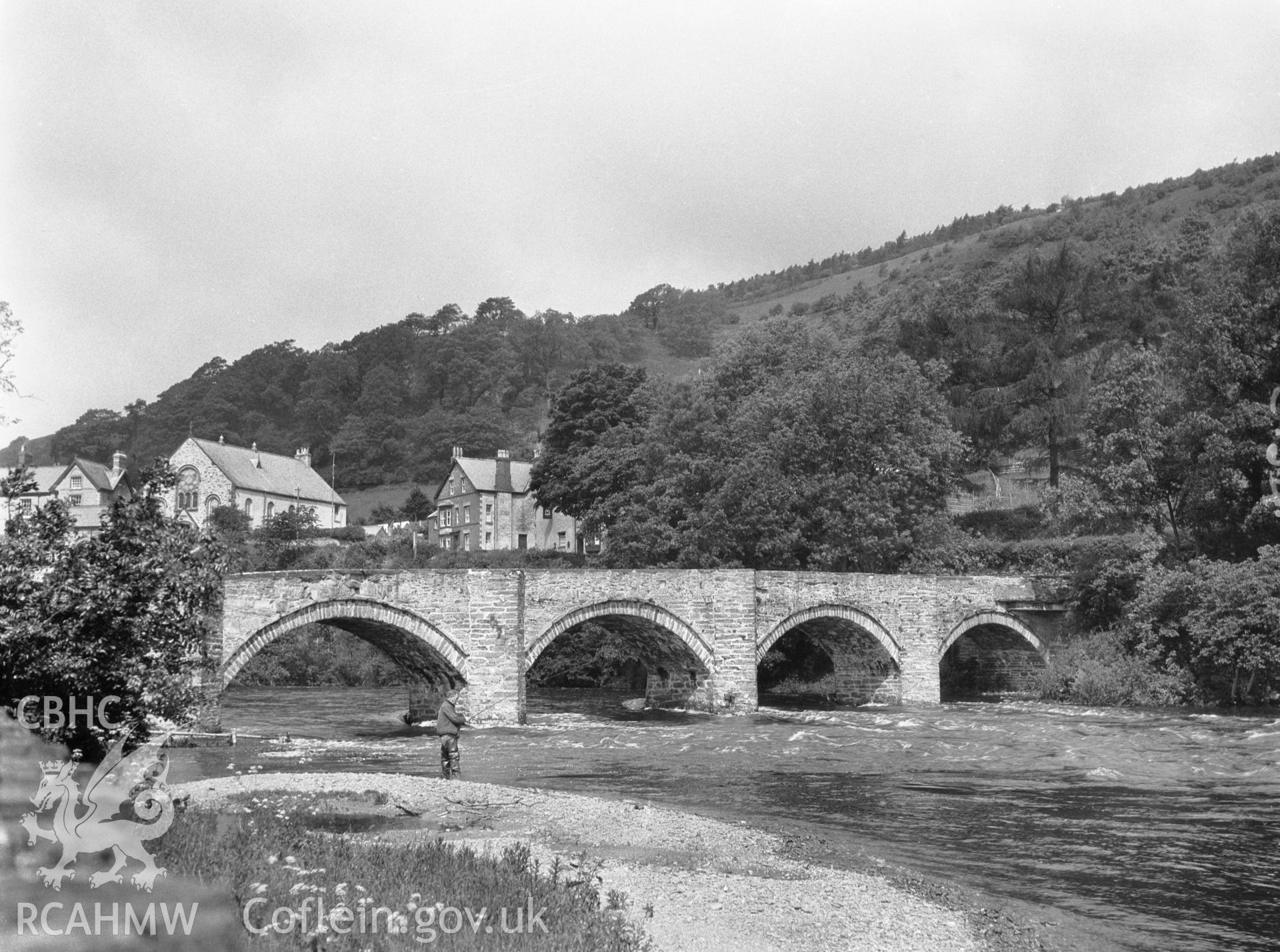 Black and white print showing Pont Carrog, Carrog, Merioneth.