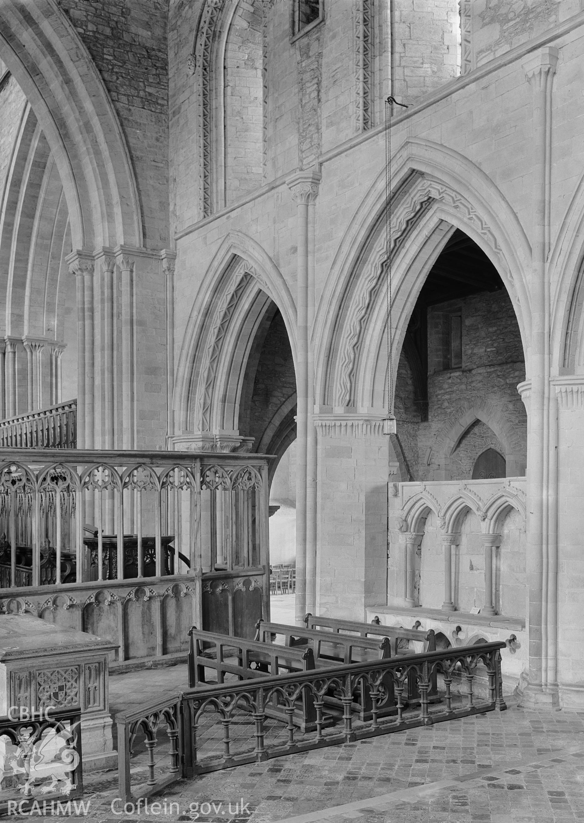 Interior view of St Davids Cathedral showing north side of the presbytery.