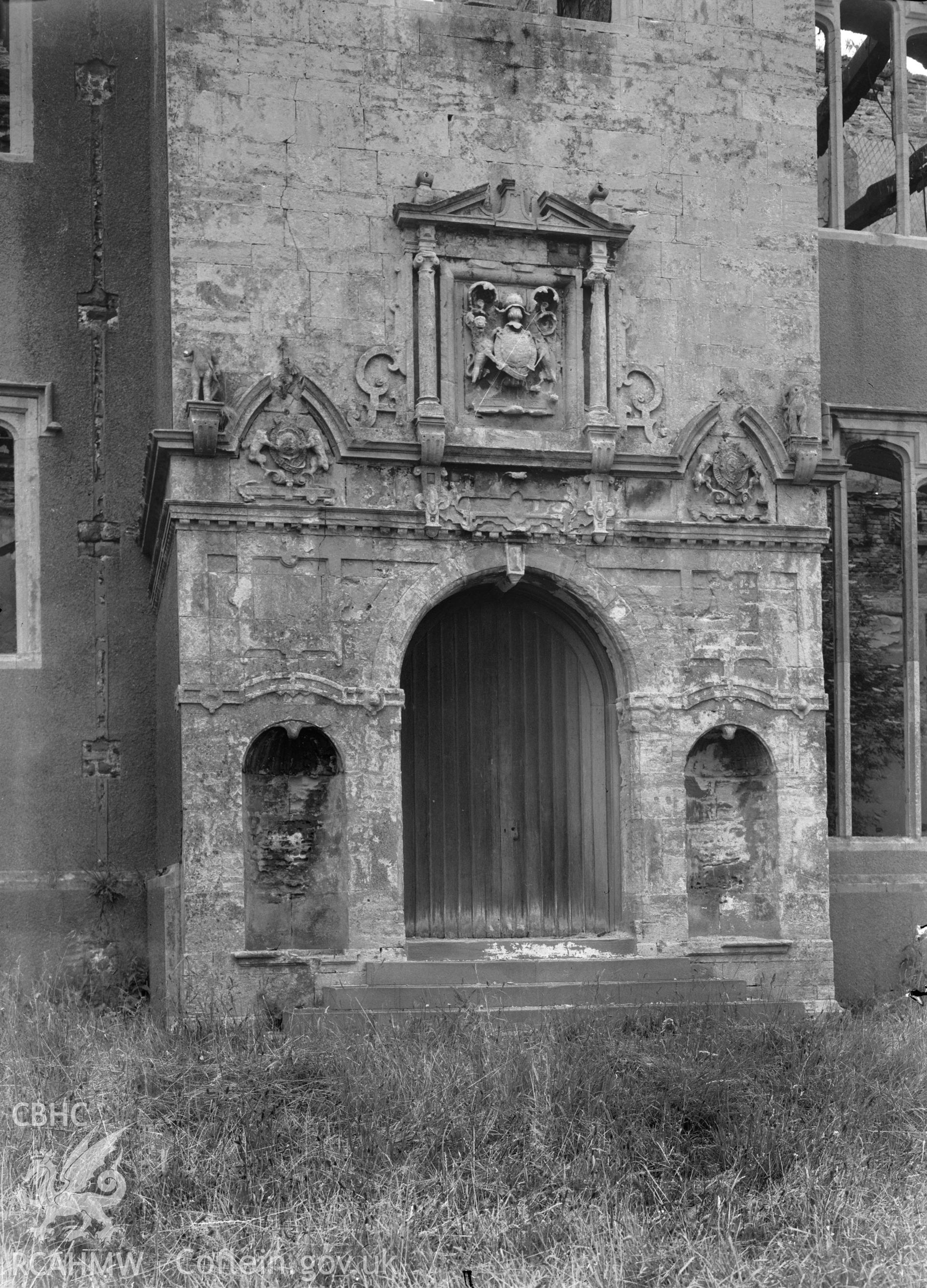 View of the front porch of Ruperra Castle from the south east, taken in 1962.