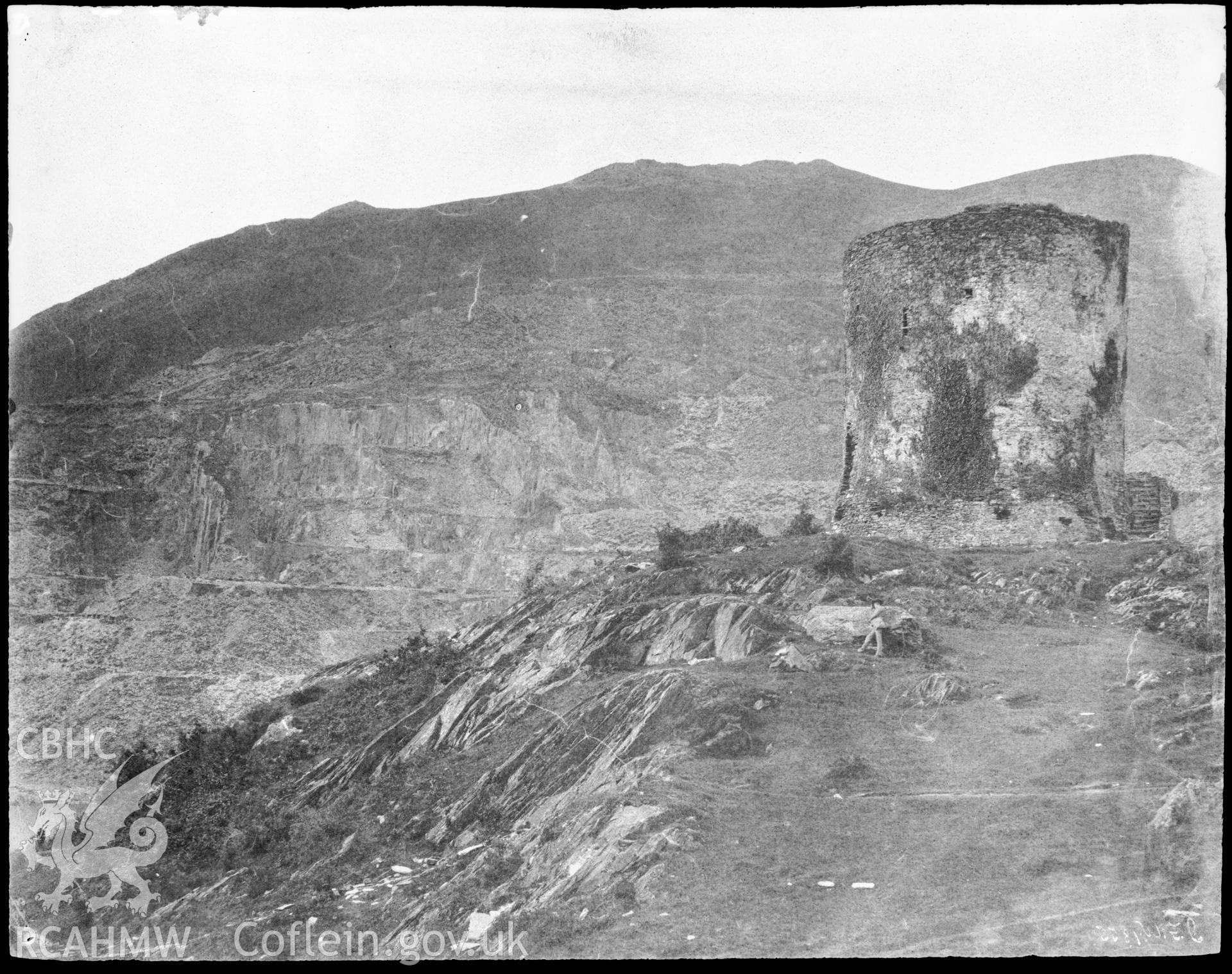 Photograph of Dolbadarn Castle, produced from a copy negative of a large print.