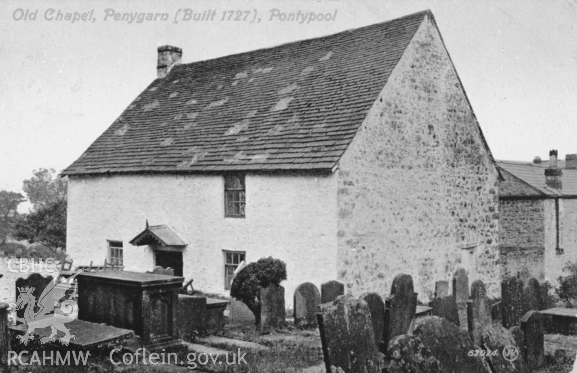 Black and white print of Penygarn Baptist Chapel, Trevethin, copied from an original postcard in the possession of Thomas Lloyd.