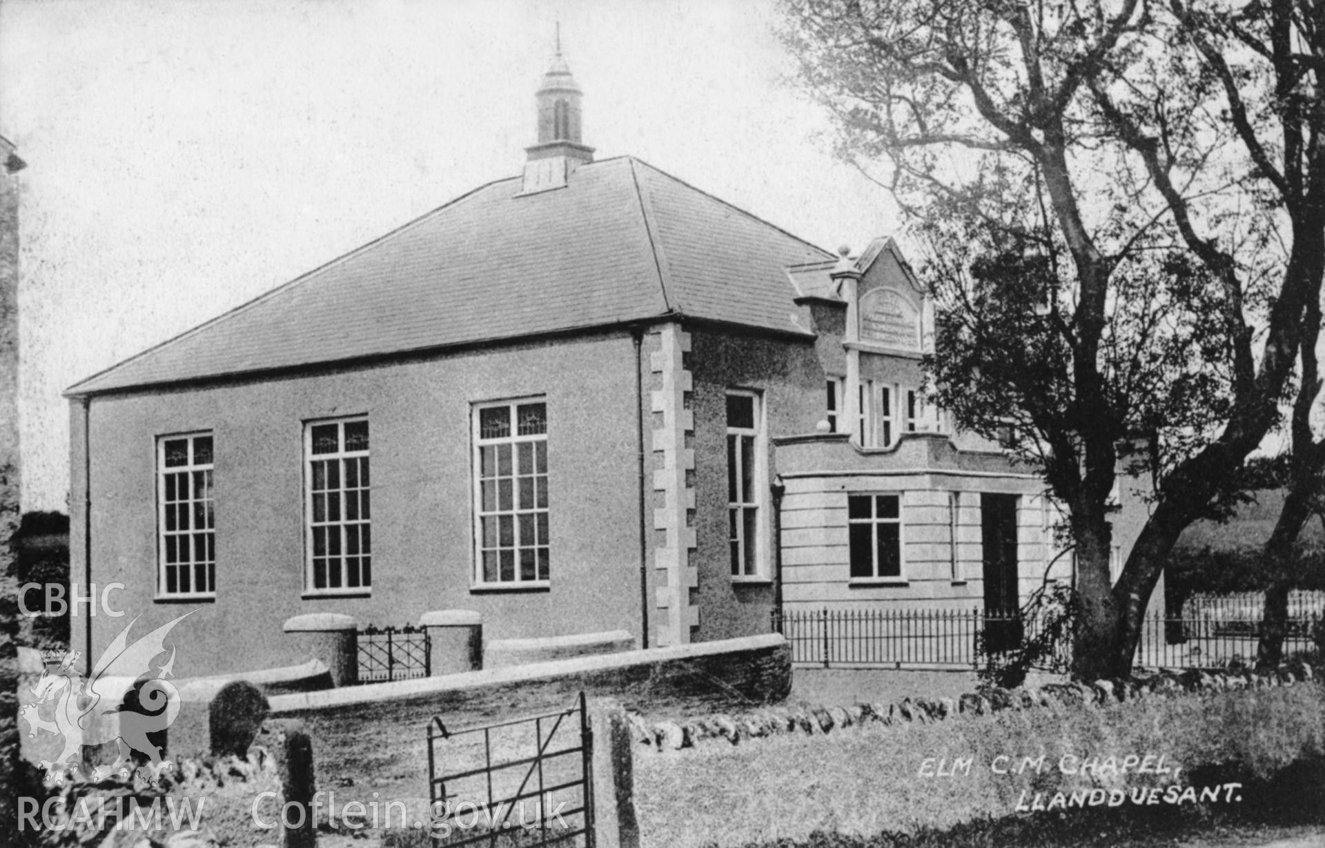 Elim Chapel, Llanddeusant; pre 1924 B&W postcard showing exterior of chapel.