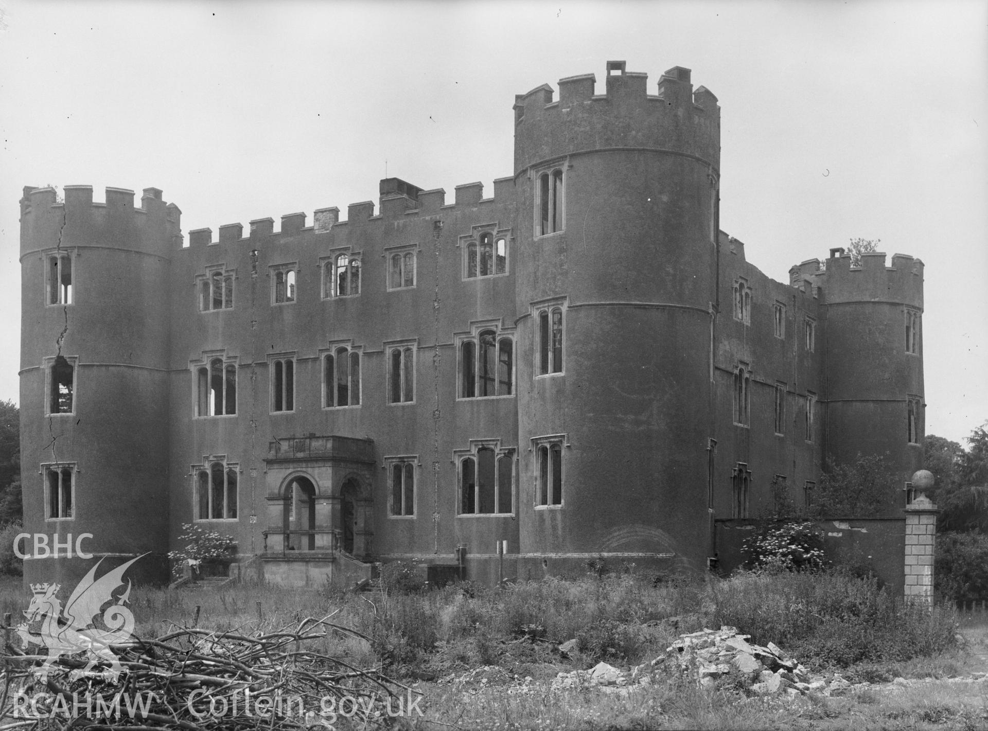 View of the east front door of Ruperra Castle from the north east, taken in 1962.