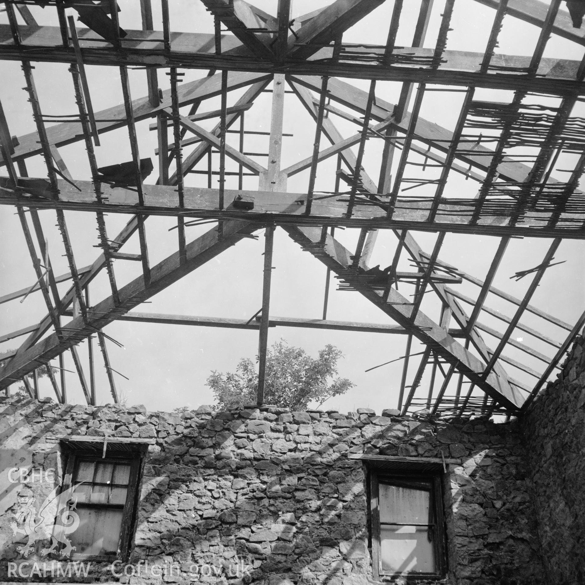 Interior view showing exposed roof.
