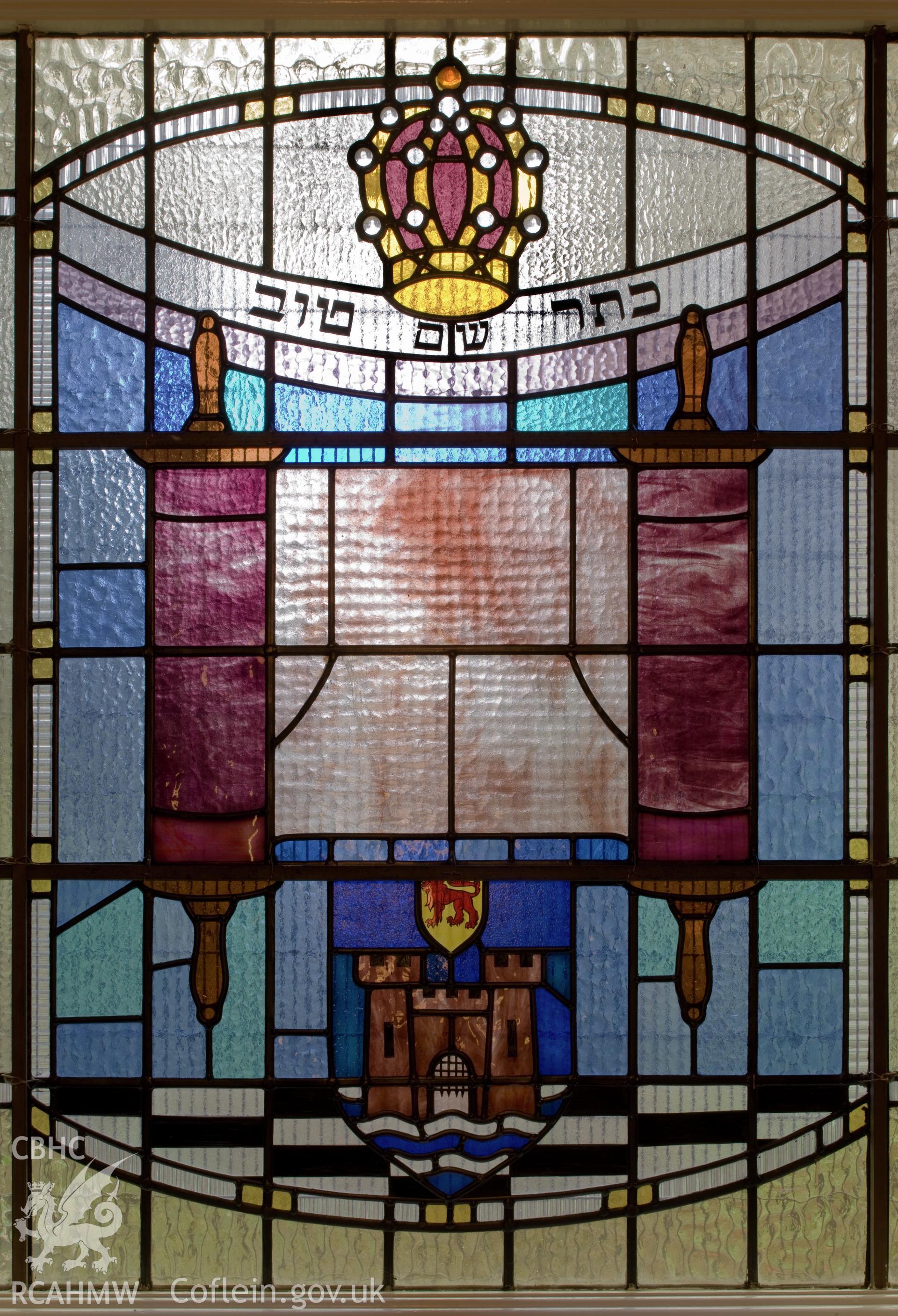Stained glass window in west wall.