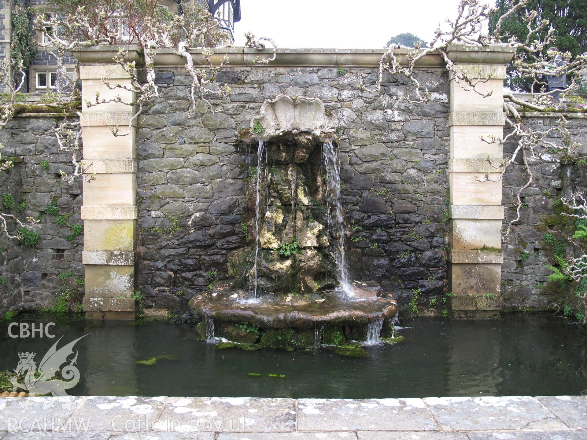 French Baroque fountain set in the east retaining wall above the Croquet Lawn.