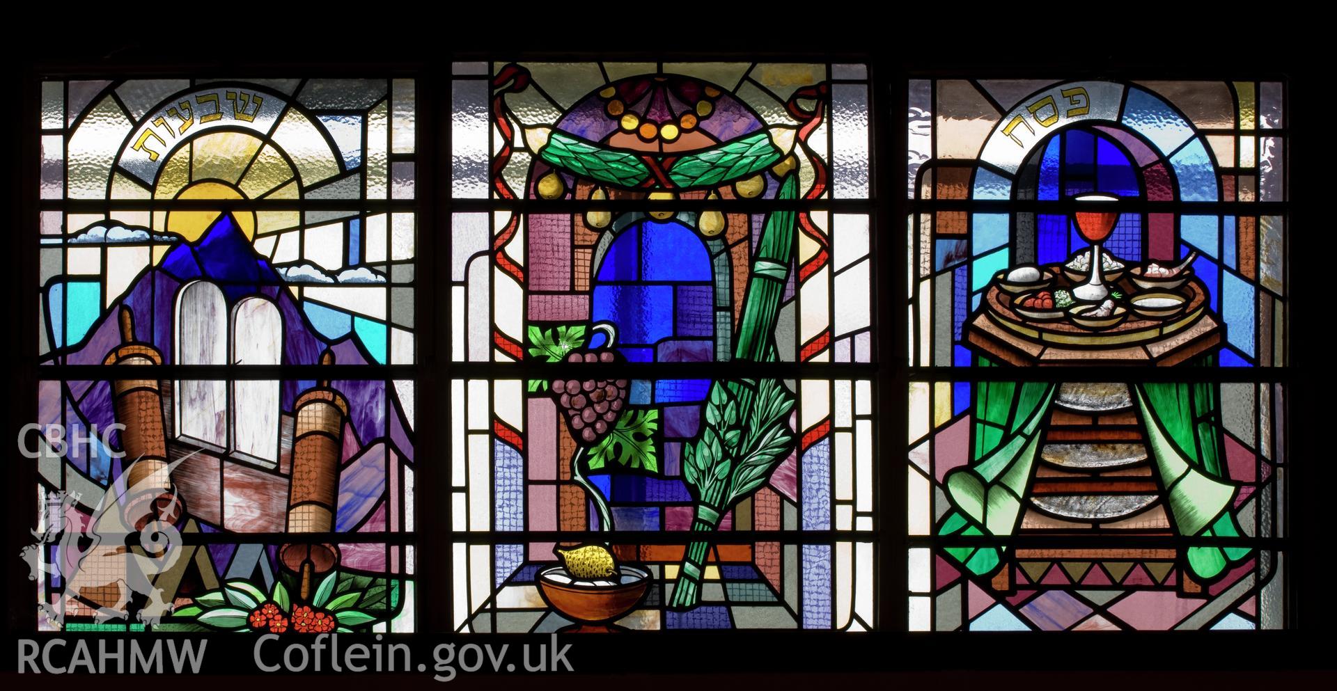 Stained glass window in east wall.
