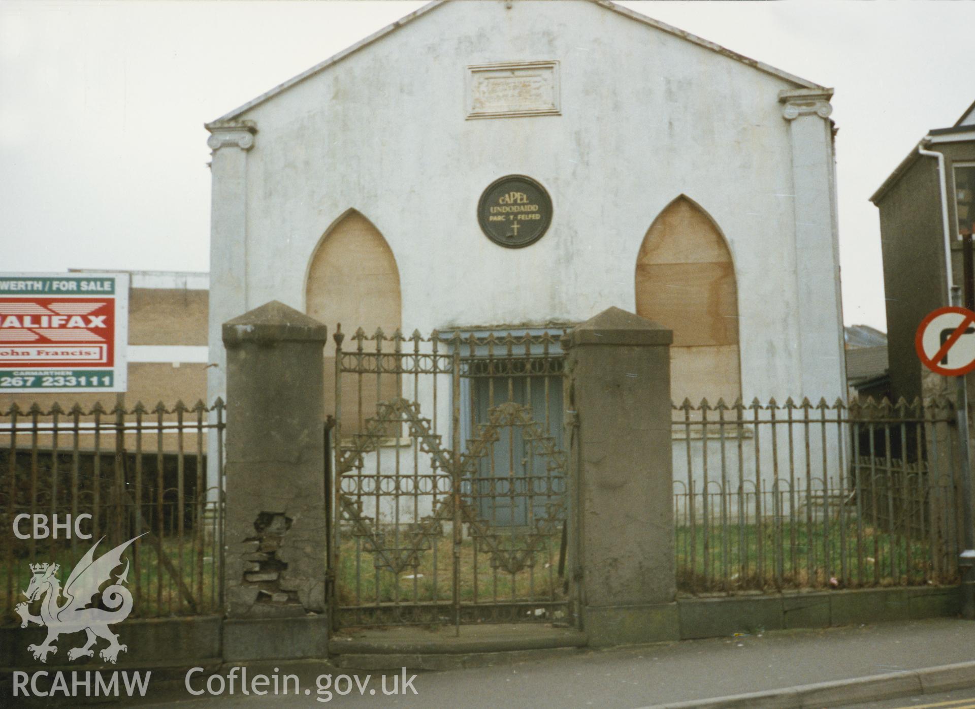 Parcyvelvet Unitarian Chapel, Carmarthen; Photo survey comprising 1 colour print taken by E. C. Jones as part of Capel project, dated March 1997.