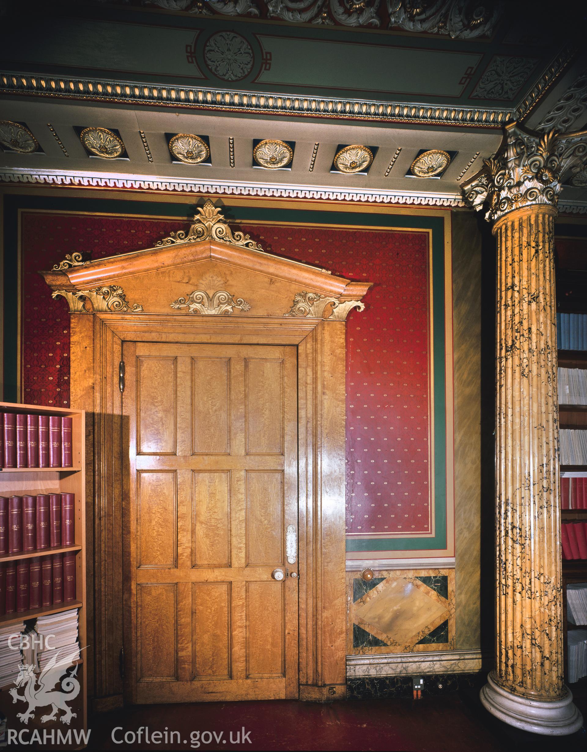 Colour image showing interior door at Trawscoed.