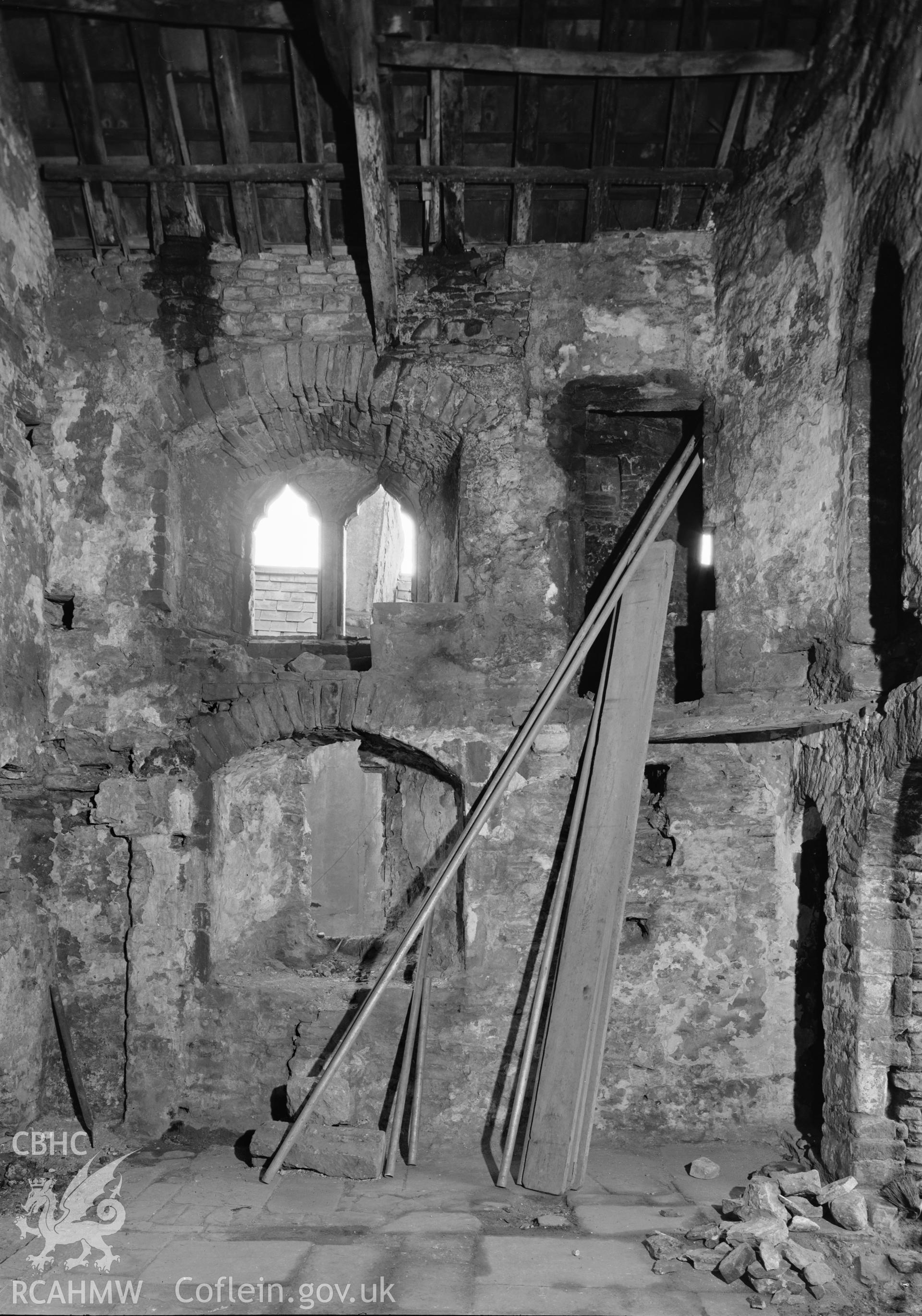 D.O.E photograph of Swansea Castle - east wall of room, south of arcaded partition.