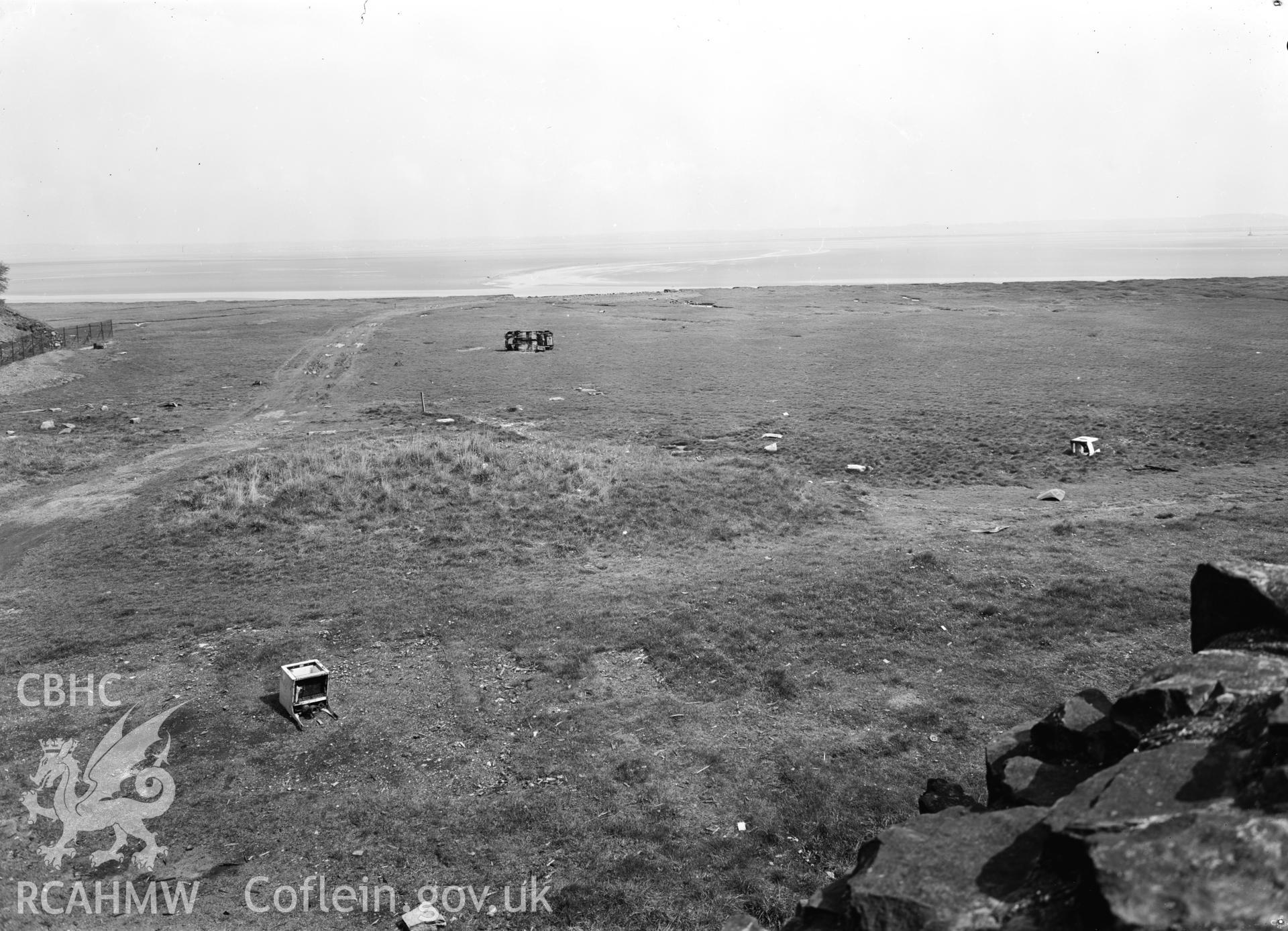 D.O.E photograph of Flint Gaol - view over saltings looking north towards the Dee Estuary. In castle outer ward (since removed).