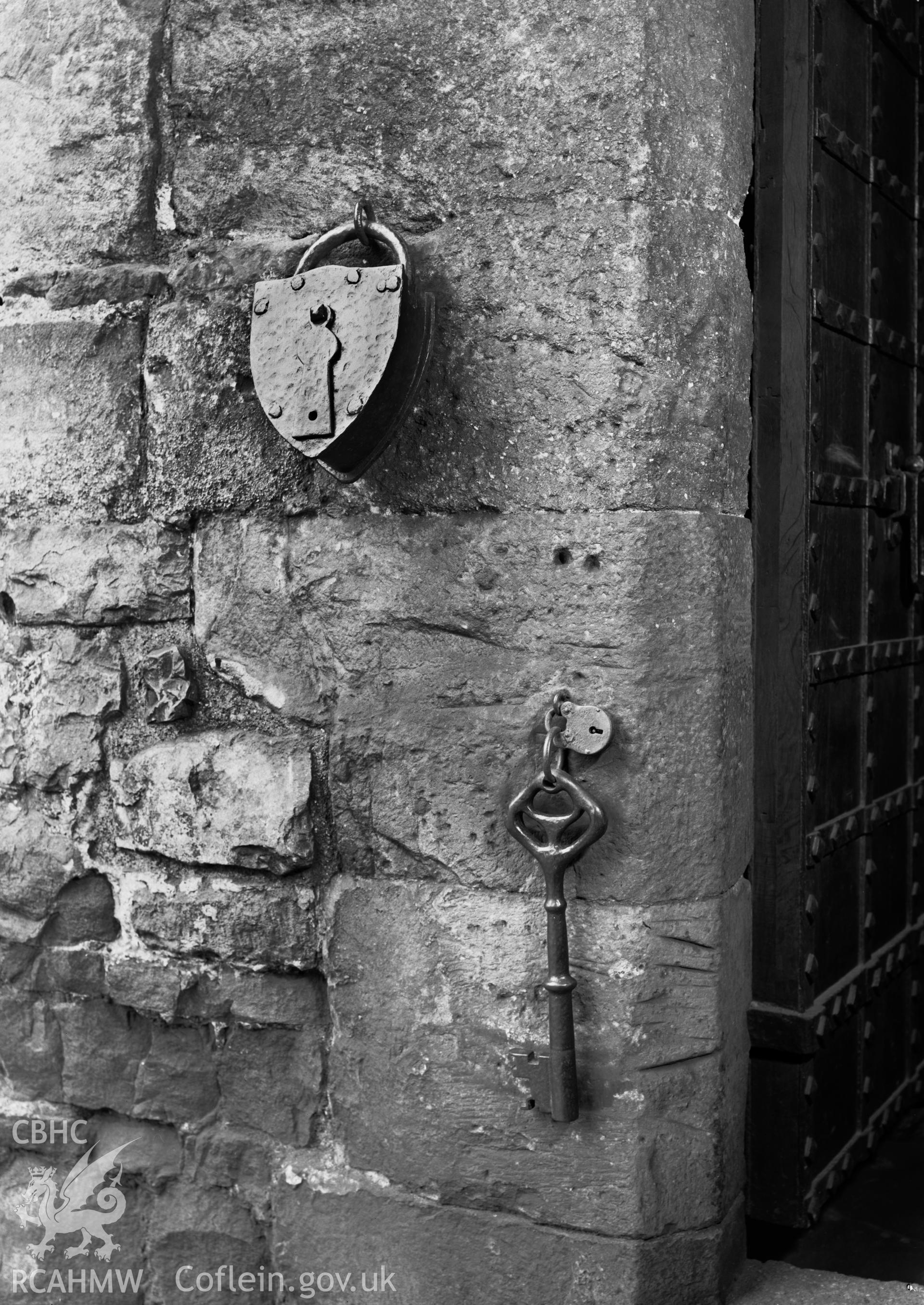 D.O.E photograph of Caernarfon Castle, key and lock.