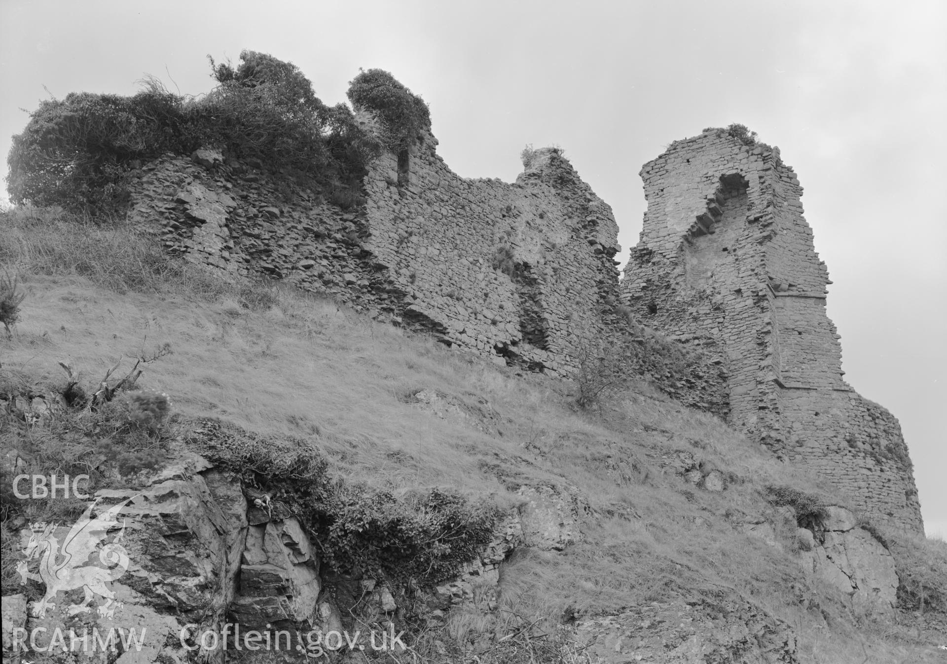 D.O.E photograph of Montgomery Castle - inner ward west curtain from the north west.