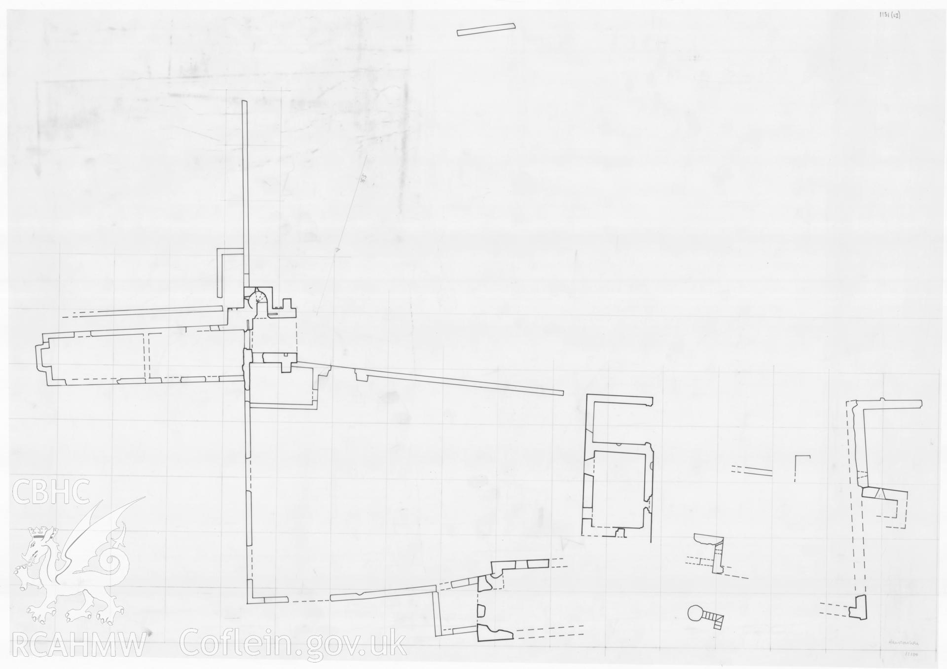 RCAHMW drawing by Tony Parkinson showing plan of Haroldston, Haverfordwest.