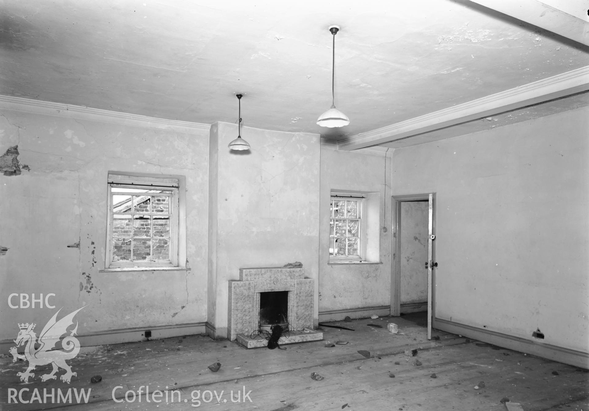D.O.E photograph of Flint Gaol - upstairs bookroom, looking south. In castle outer ward (since removed).