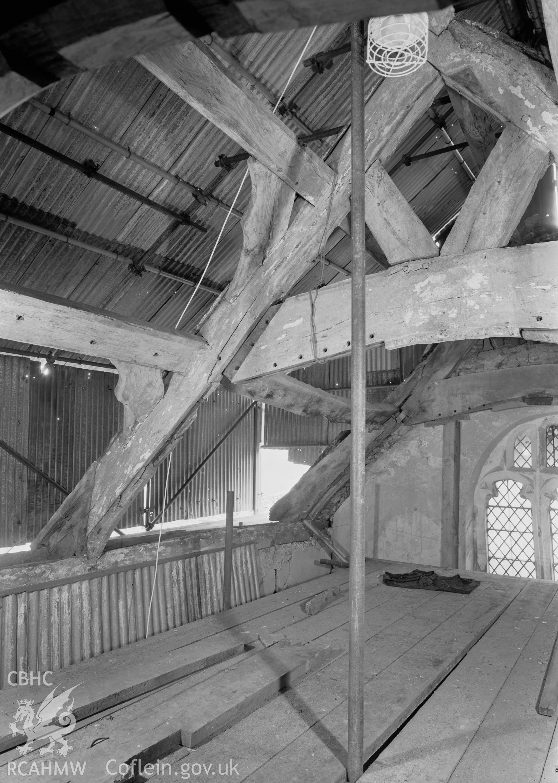 D.O.E photograph of Llangar Church - truss B, northern half, from the west.