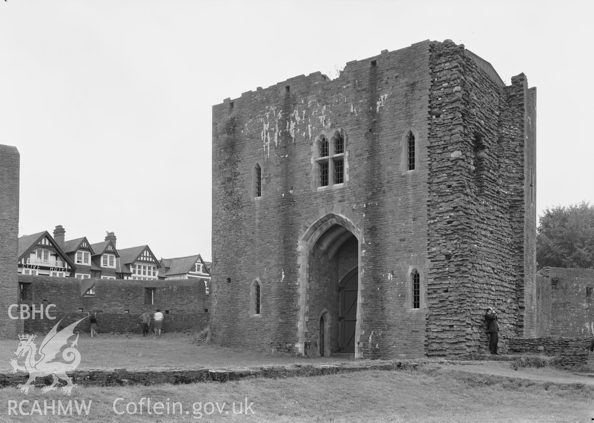 D.O.E photograph of Caerphilly Castle - south platform, south gate from north east.