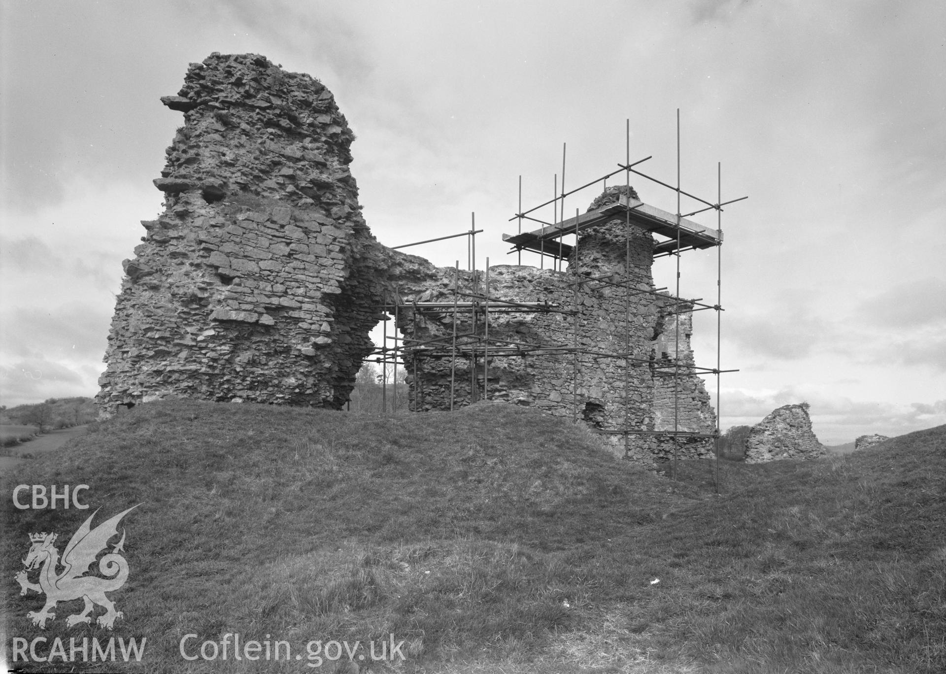 D.O.E photograph of Montgomery Castle - inner ward south section of west curtain, from inside.