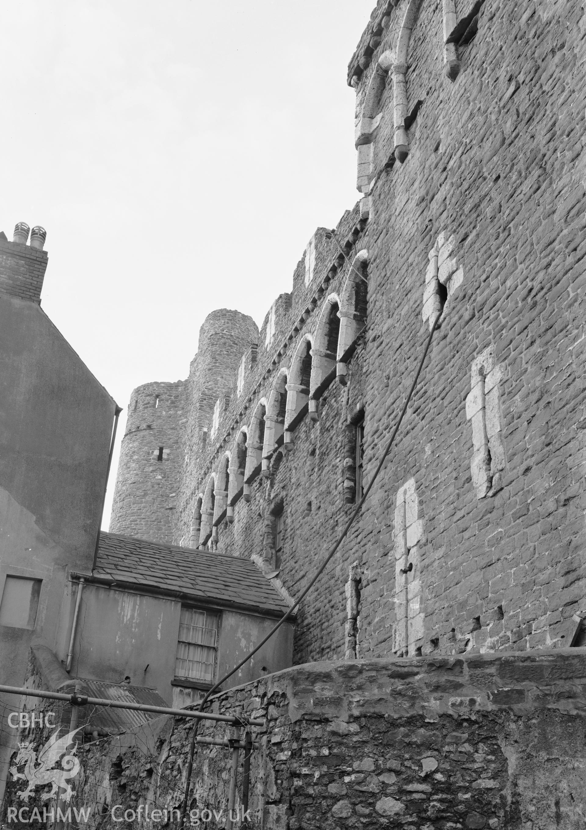 D.O.E photograph of Swansea Castle - east facade before removal of hotel.