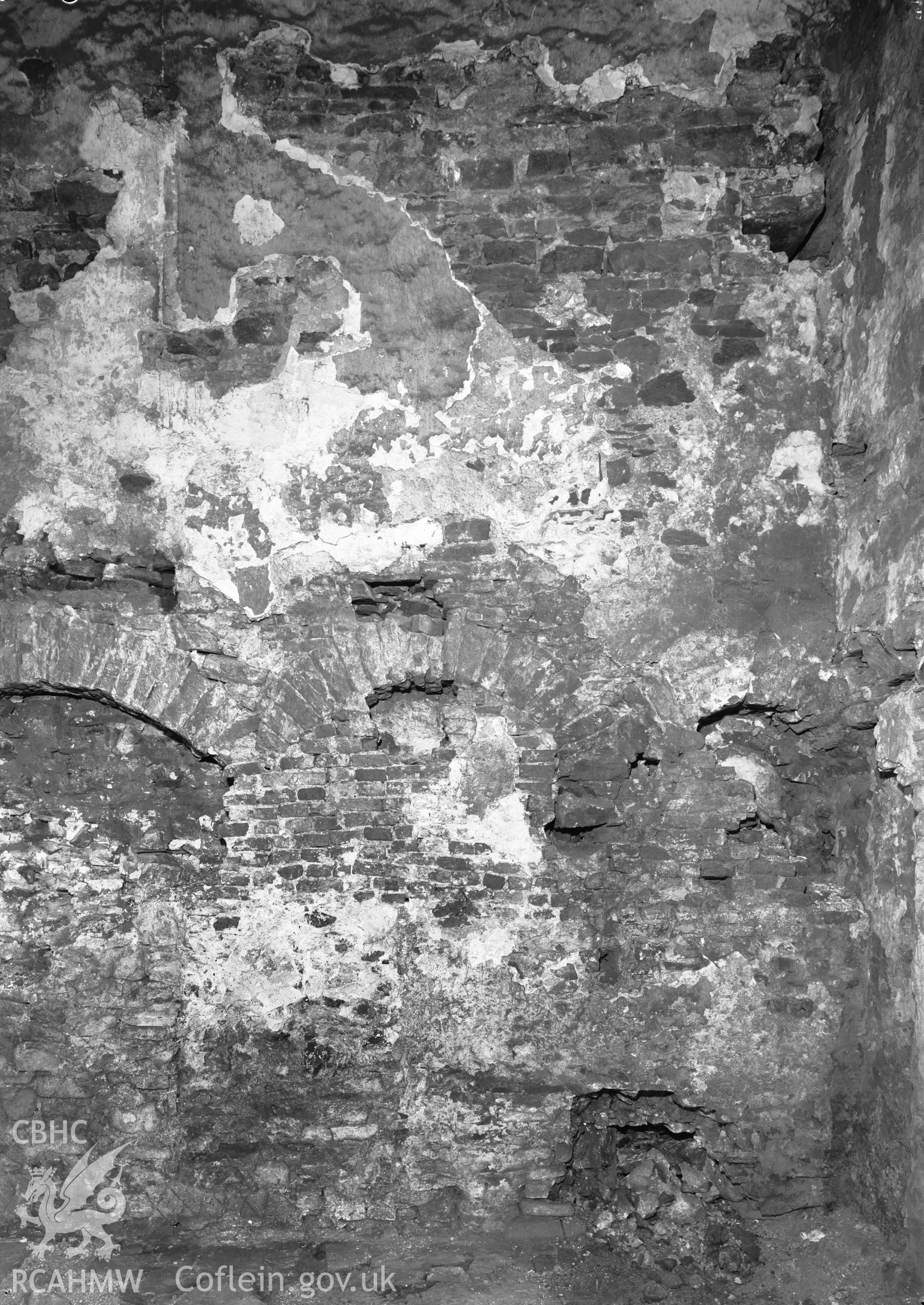 D.O.E photograph of Swansea Castle - south face of arcaded partition before unblocking.