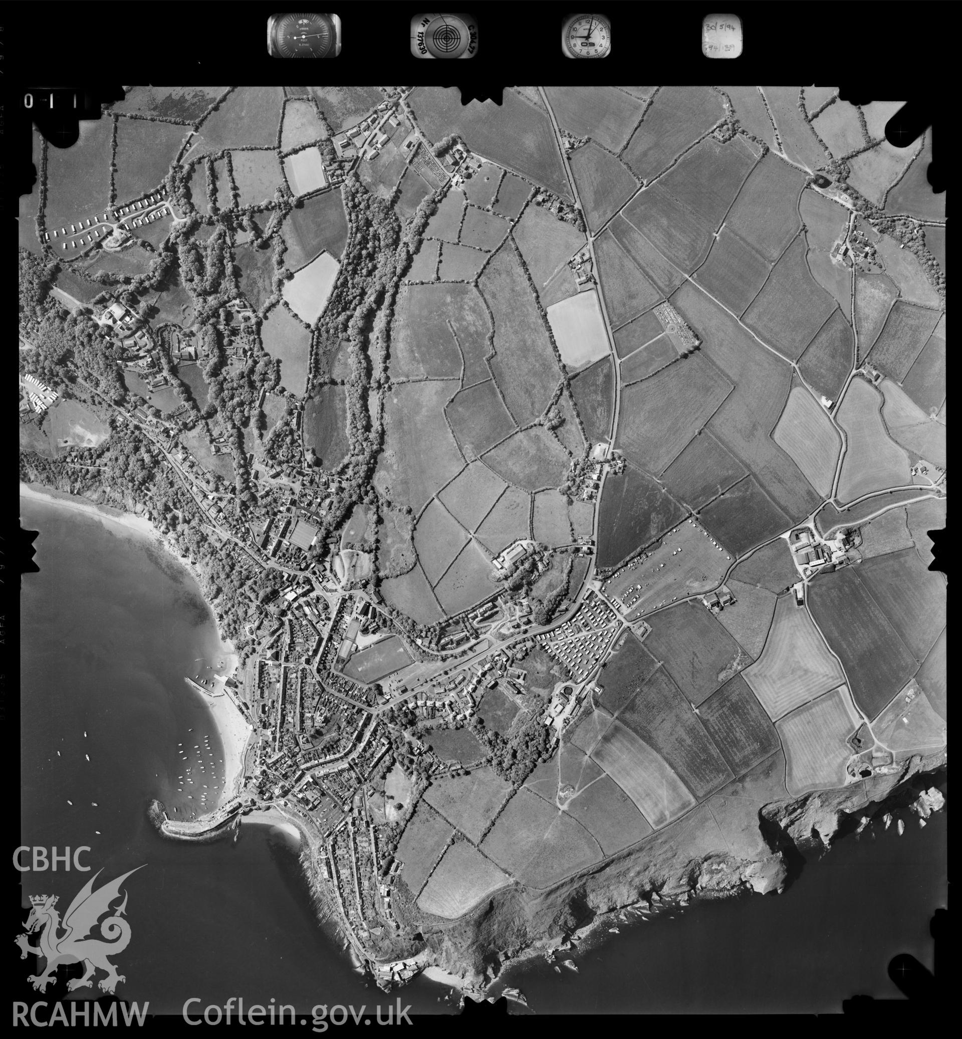 Digitized copy of an aerial photograph showing the New Quay area, taken by Ordnance Survey, 1994.