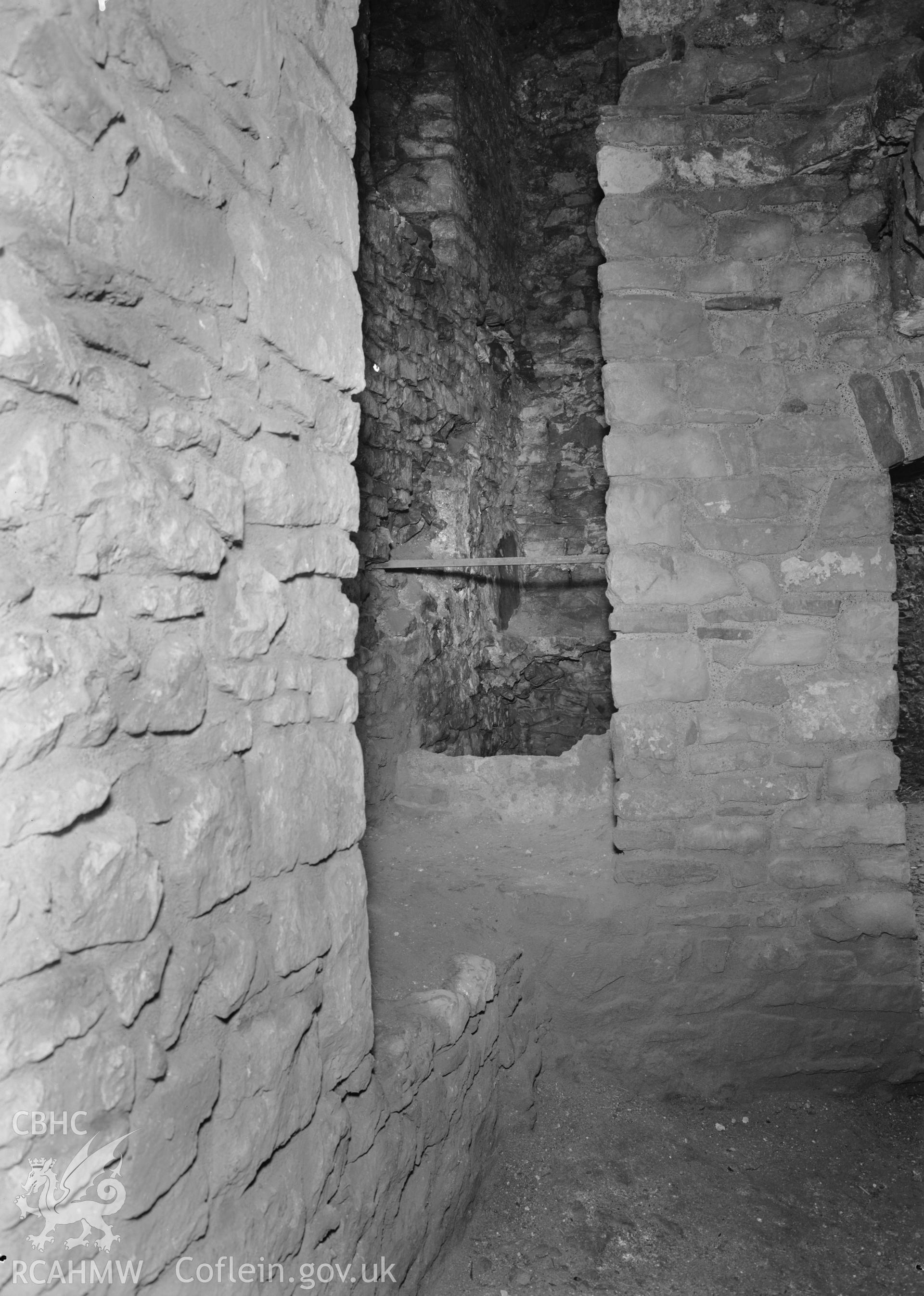 D.O.E photograph of Weobley Castle. Garderobe shaft.