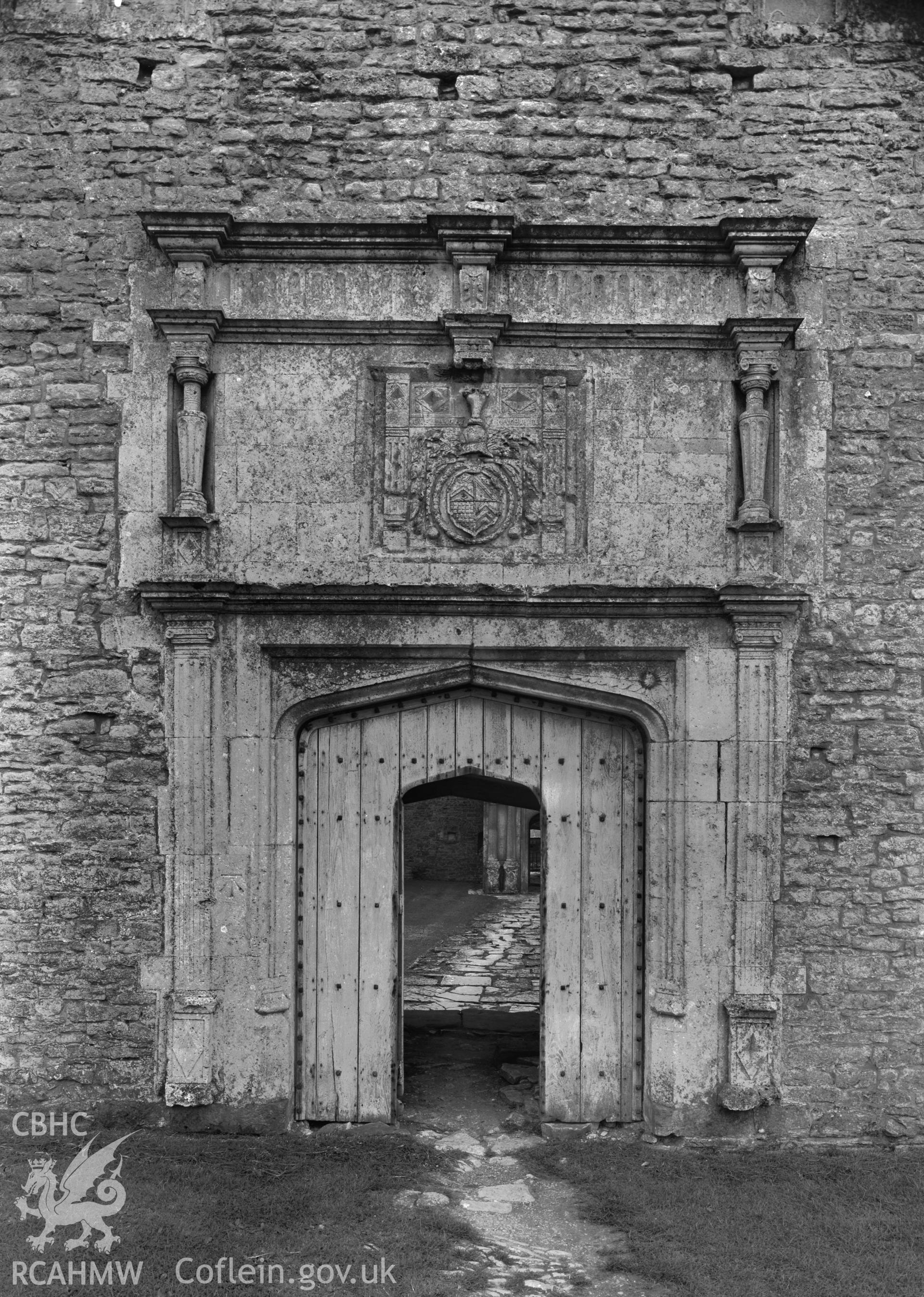 D.O.E. photograph of Beaupre Castle gate.