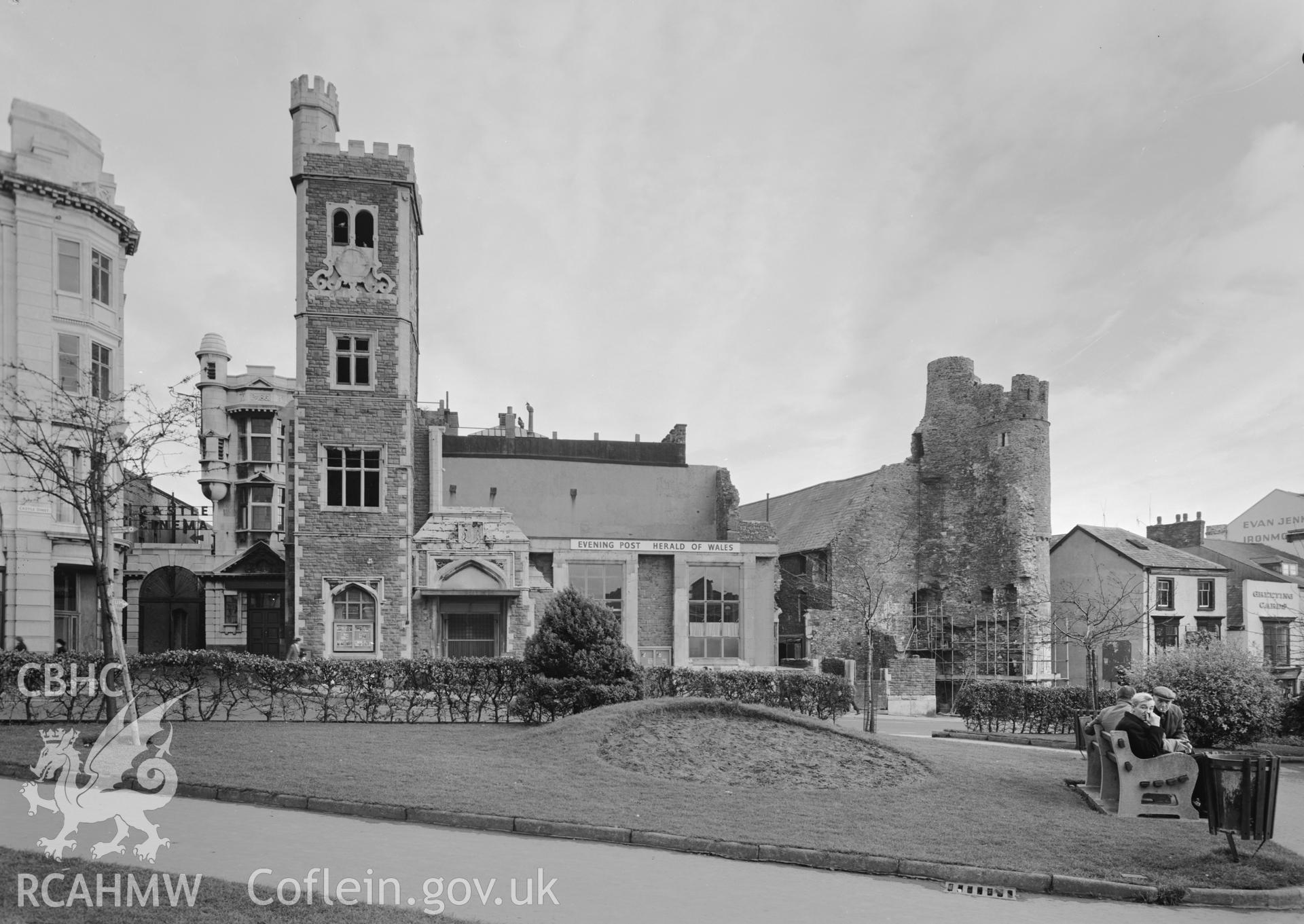 D.O.E photograph of Swansea Castle - south facade including Press building.