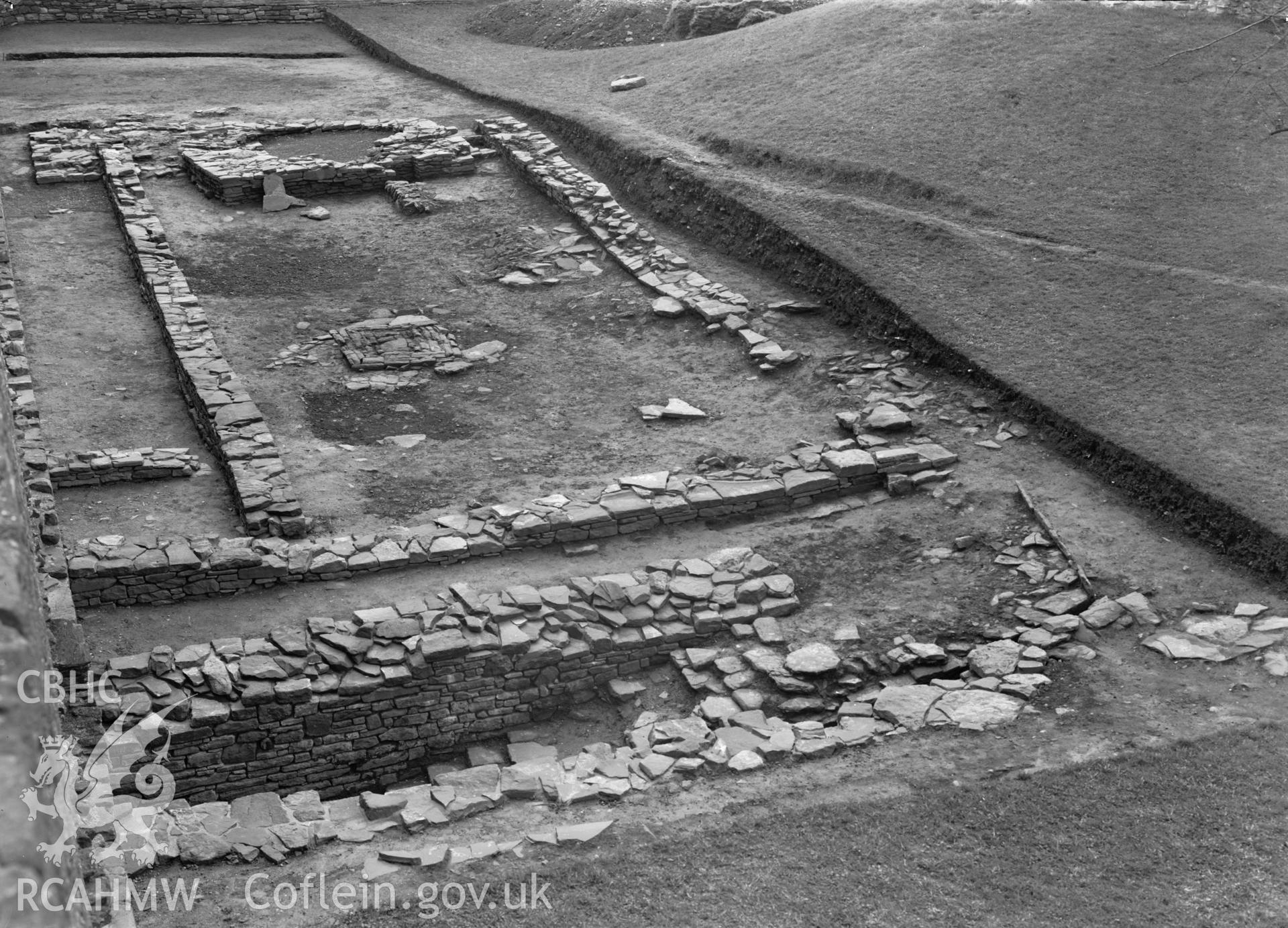 D.O.E photograph of Skenfrith Castle. 1965-66 excavations - posternstair and building foundations including oven and hearth.