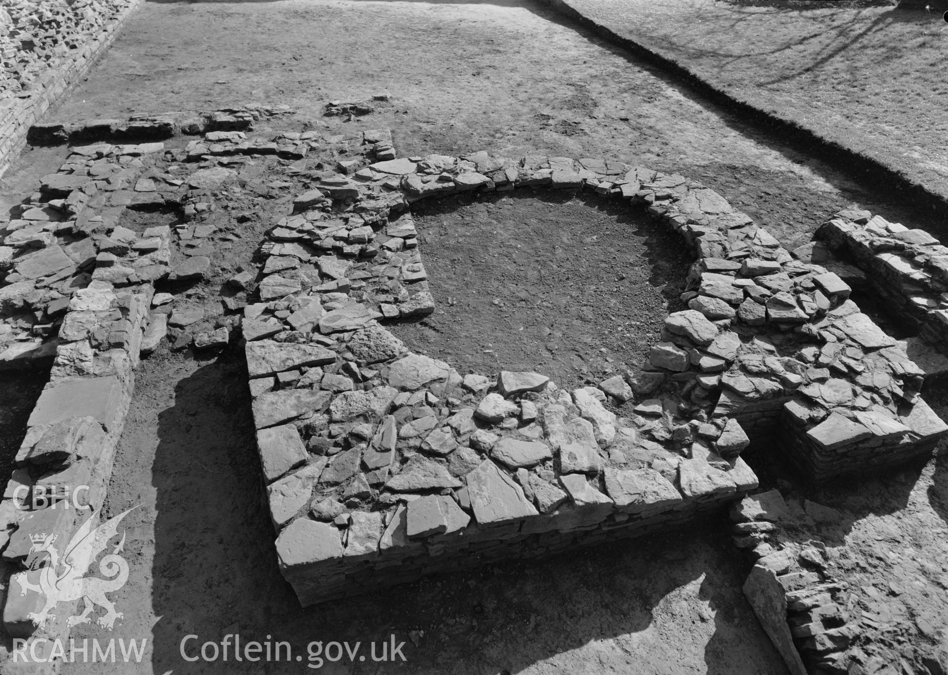 D.O.E photograph of Skenfrith Castle. 1965-66 excavations - foundations of one oven overlaying another.