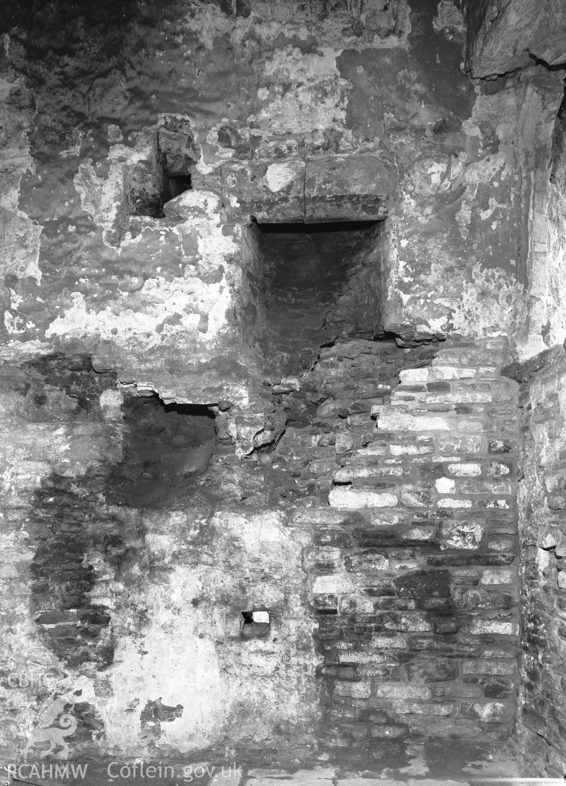 D.O.E photograph of Swansea Castle - south wall of room, south of arcaded partition.