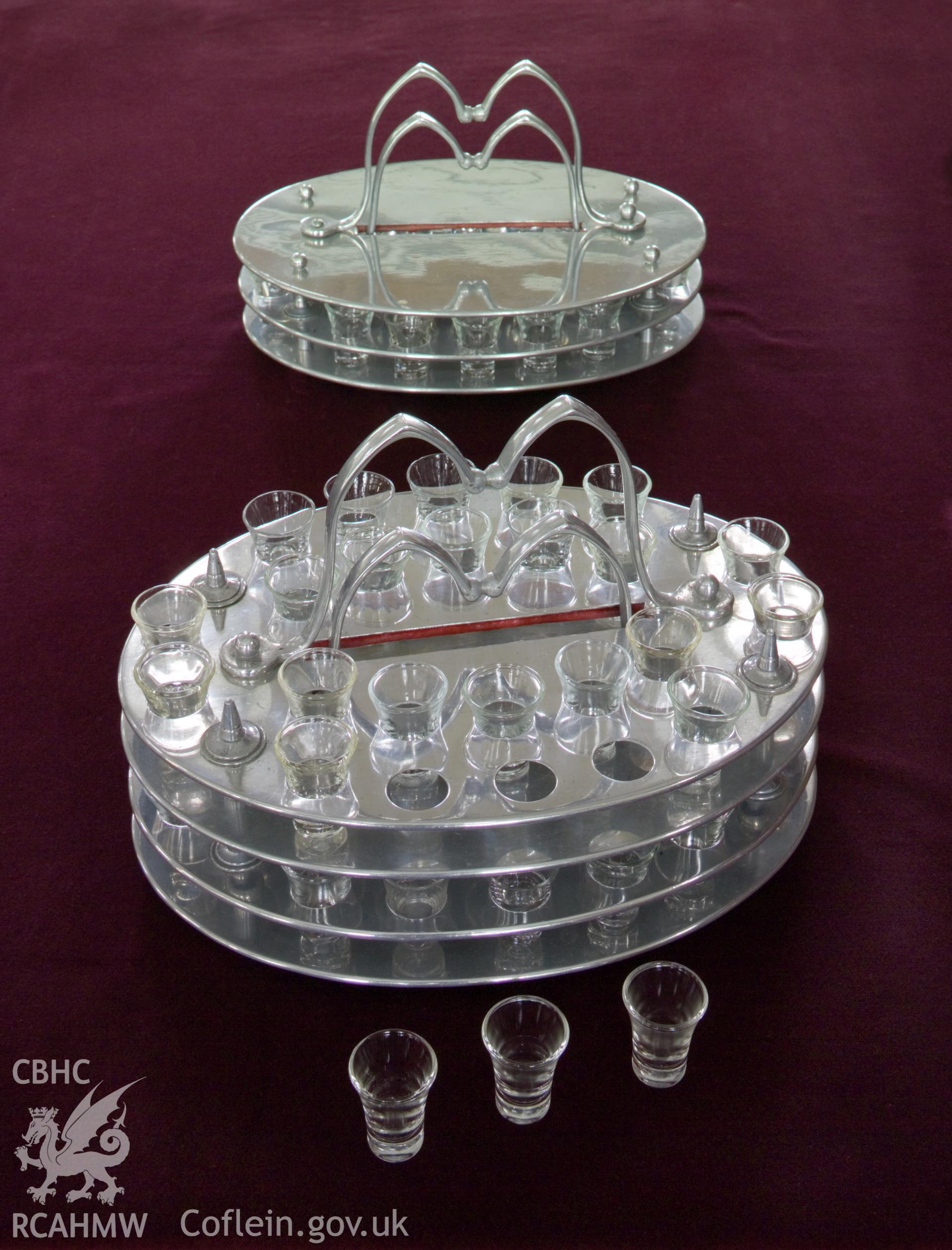 Communion wine glasses and carrier.