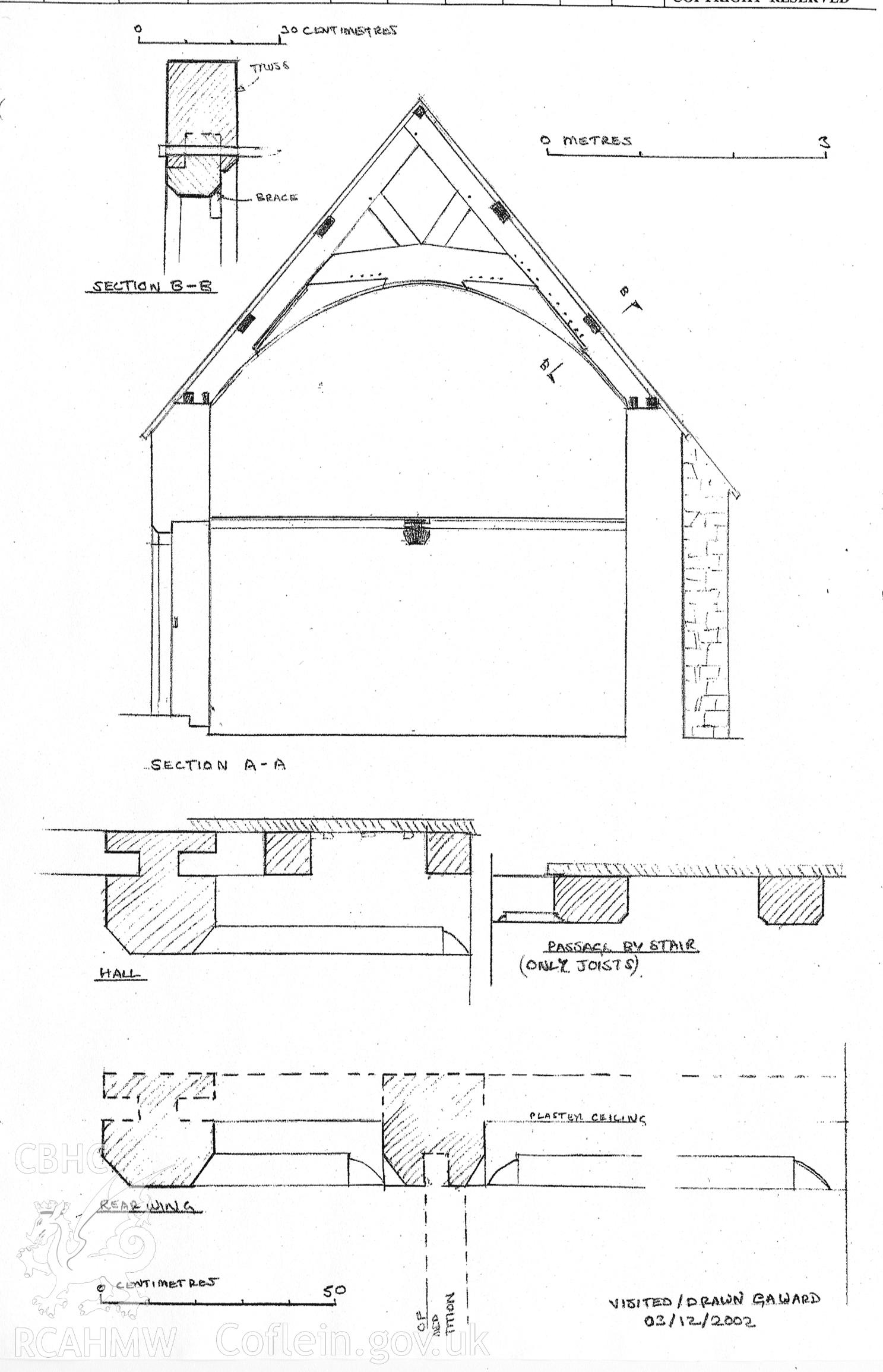 18 Vale Street, Denbigh; measured drawings featuring section view and timber detail produced by Geoff Ward, December 2002.