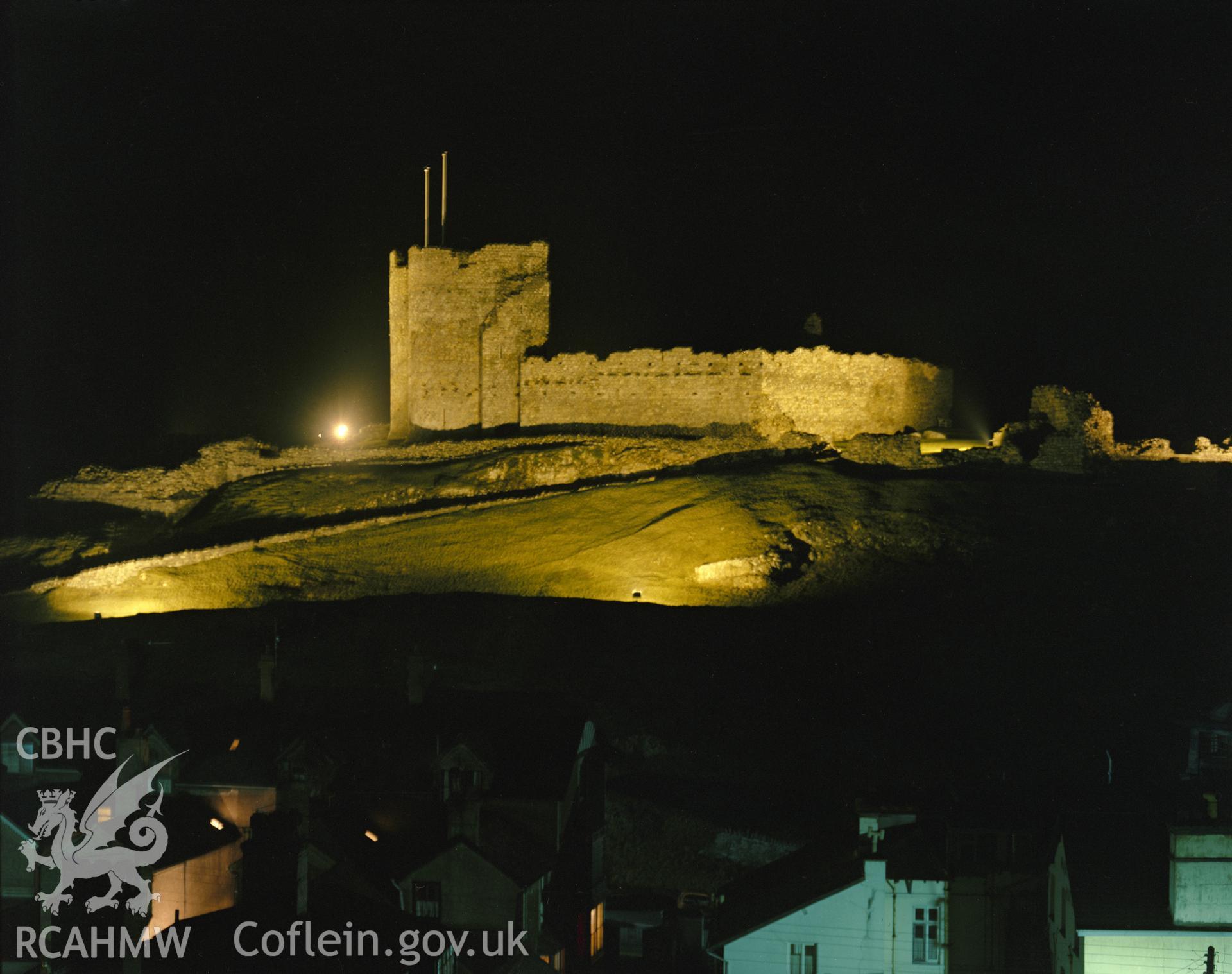 Photographic colour negative showing view of Criccieth Castle; collated by the former Central Office of Information.