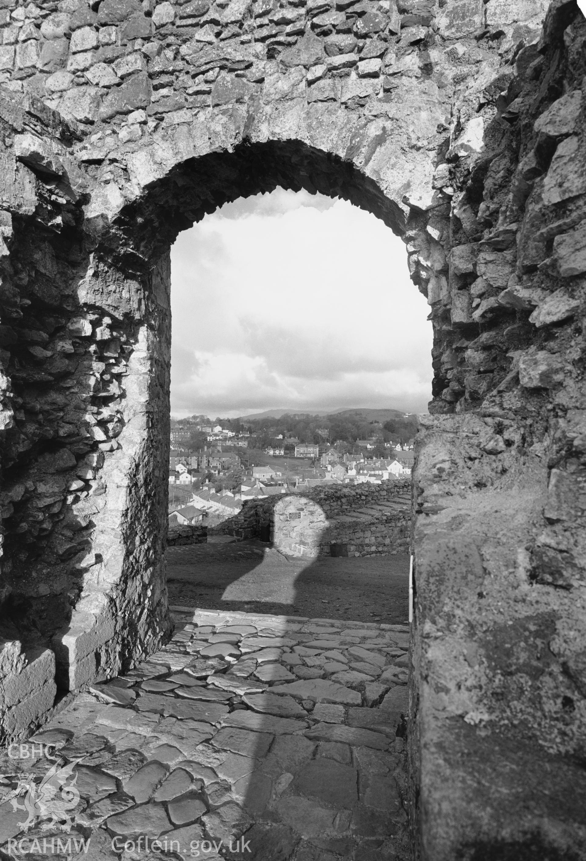 Photographic negative showing view of Criccieth Castle; collated by the former Central Office of Information.
