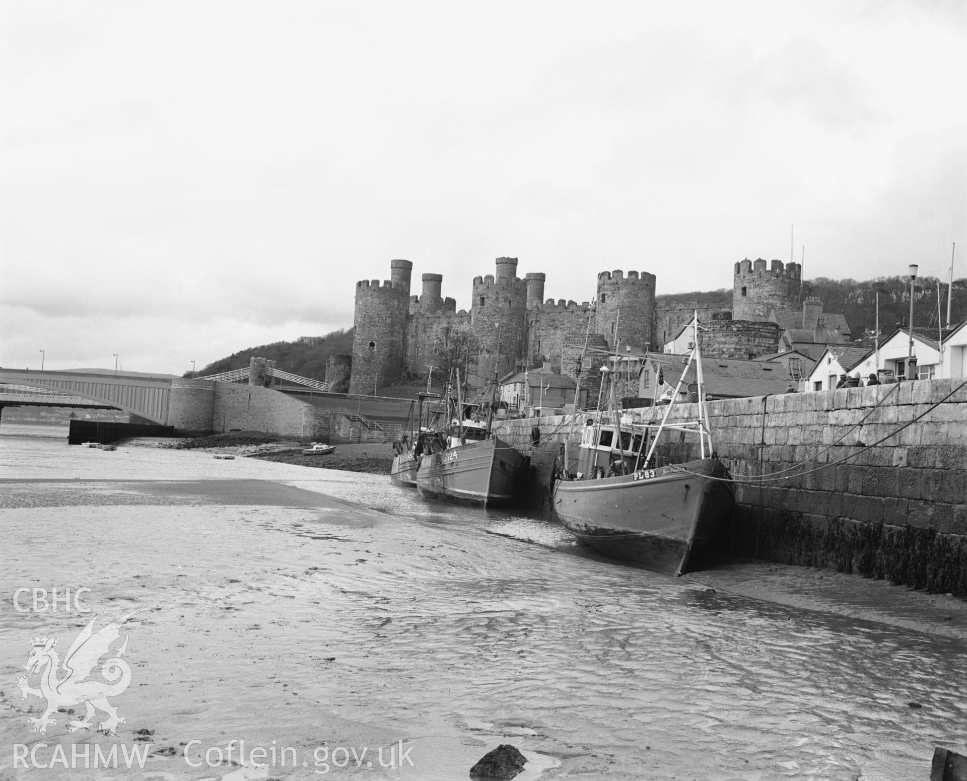 Photographic negative showing view of Conwy castle; collated by the former Central Office of Information.