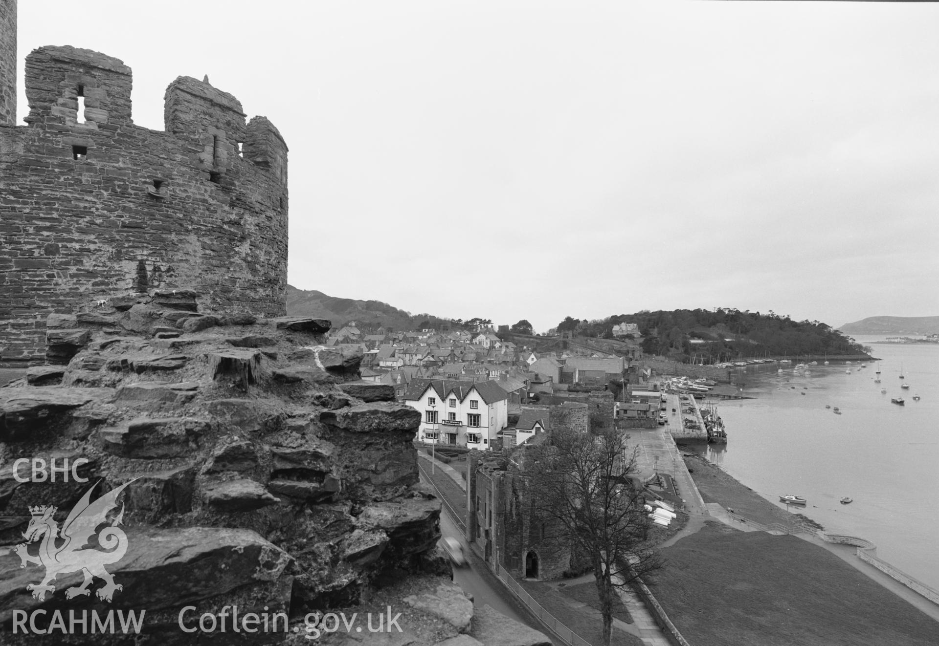 Photographic negative showing view of Conwy from the castle; collated by the former Central Office of Information.