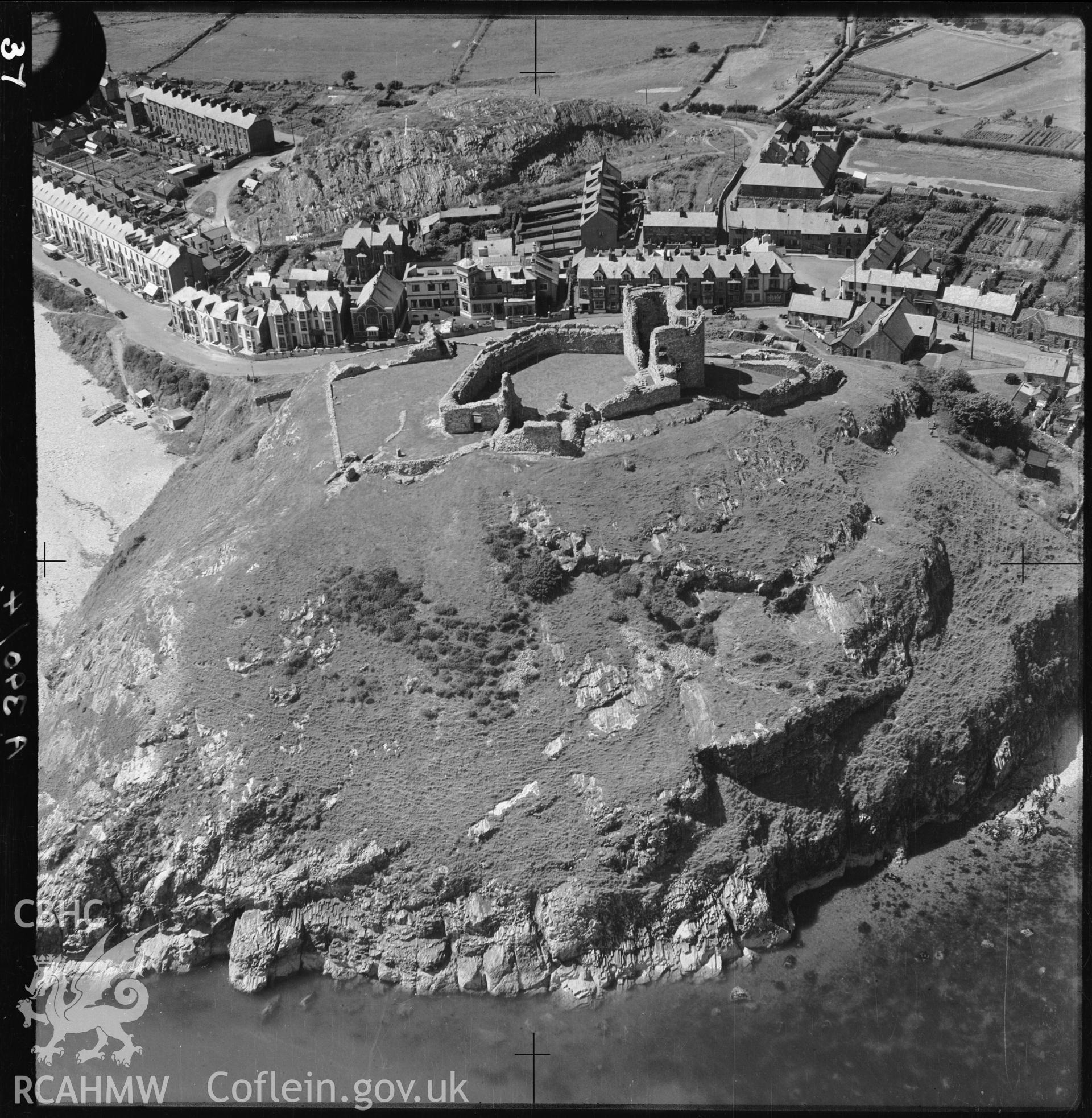 D.O.E photograph of Criccieth Castle. Aerial views ? R.A.F.
