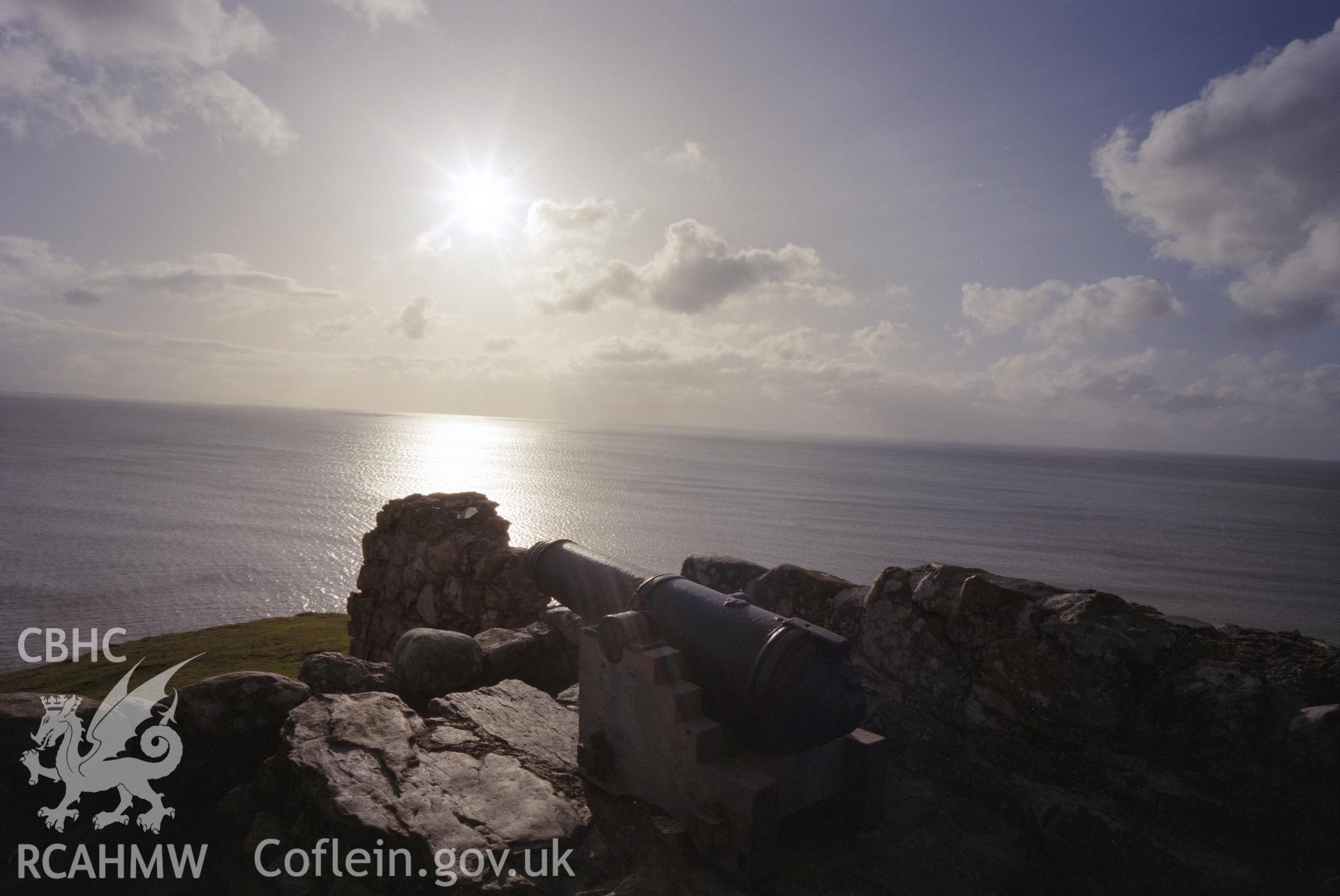 View of Criccieth castle cannon