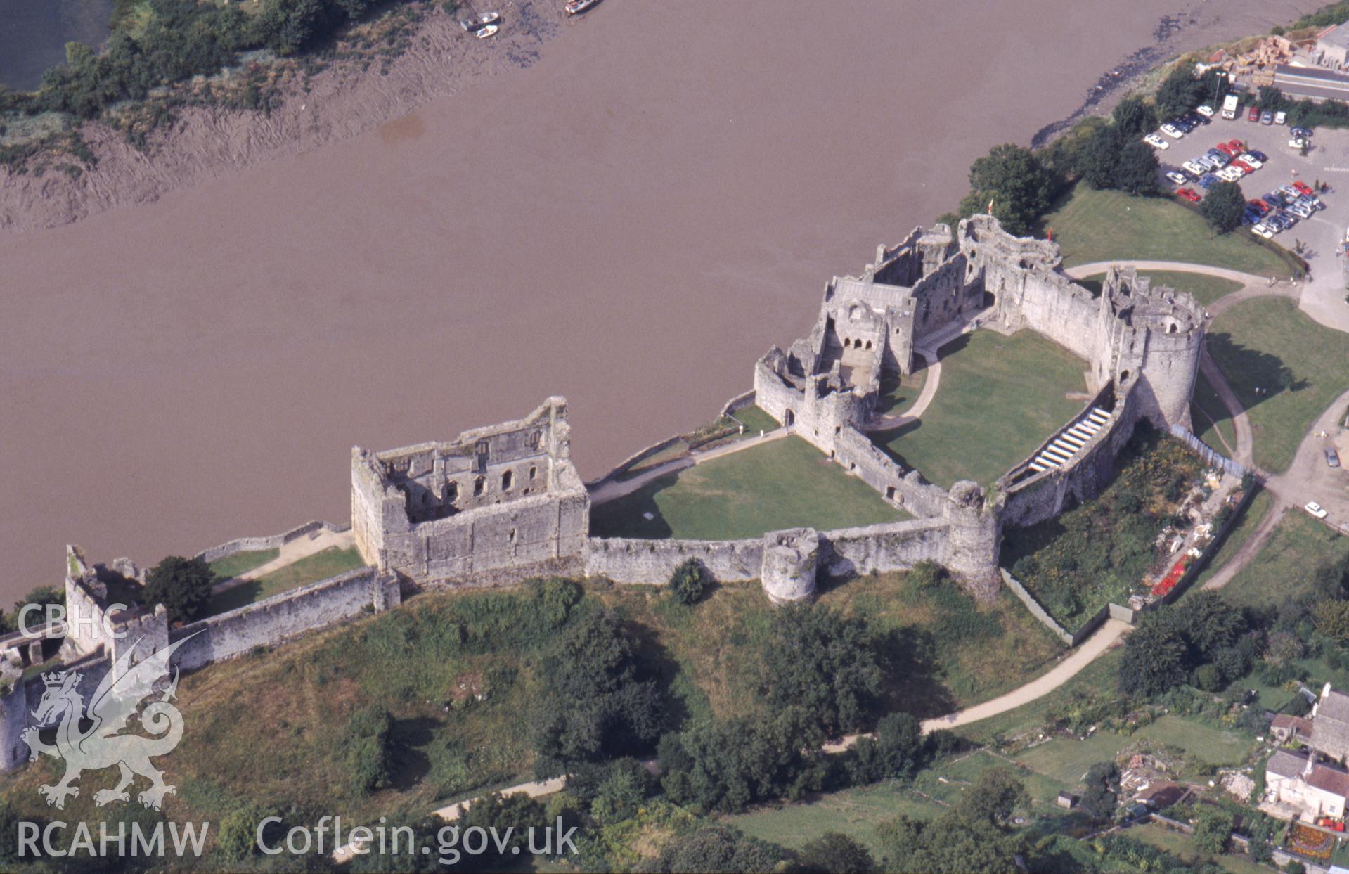 Slide of RCAHMW colour oblique aerial photograph of Chepstow Castle, taken by C.R. Musson, 5/8/1994.